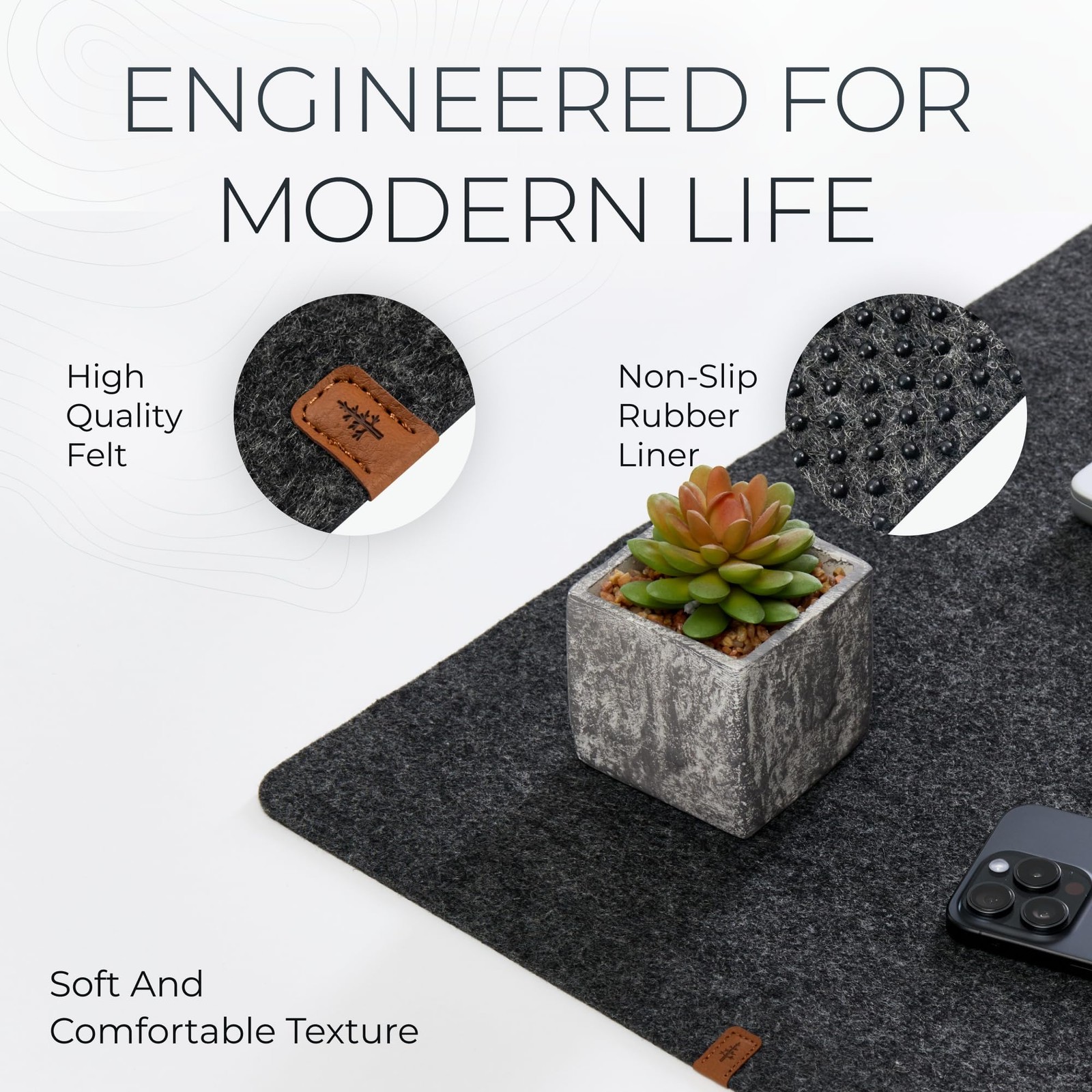 Nordik Large Felt Desk Mat – Charcoal – 35 x 17 inch – Full 35”x17”,