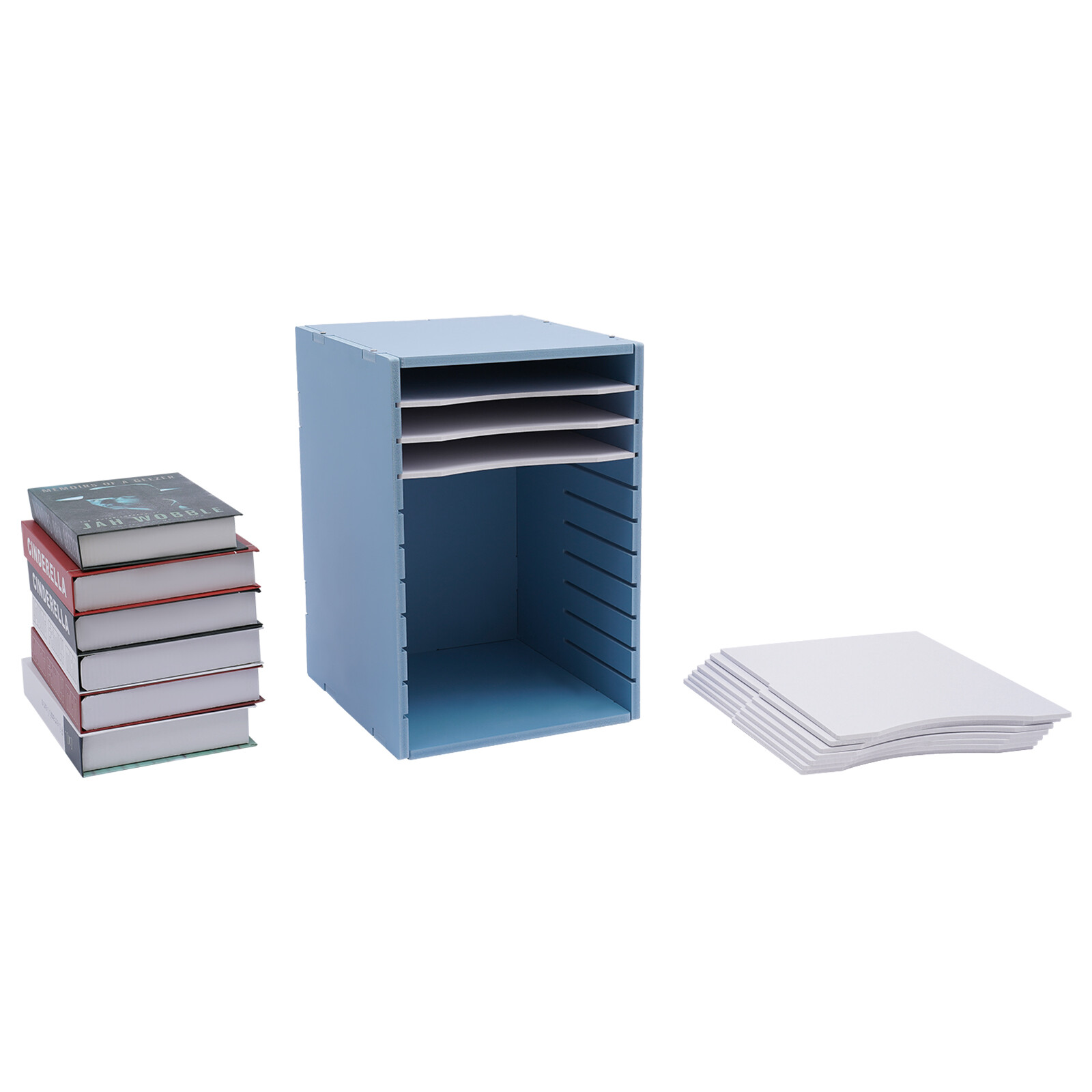 Vertical Desktop Sorter 11 Compartment Blue Letter-size Shelves
