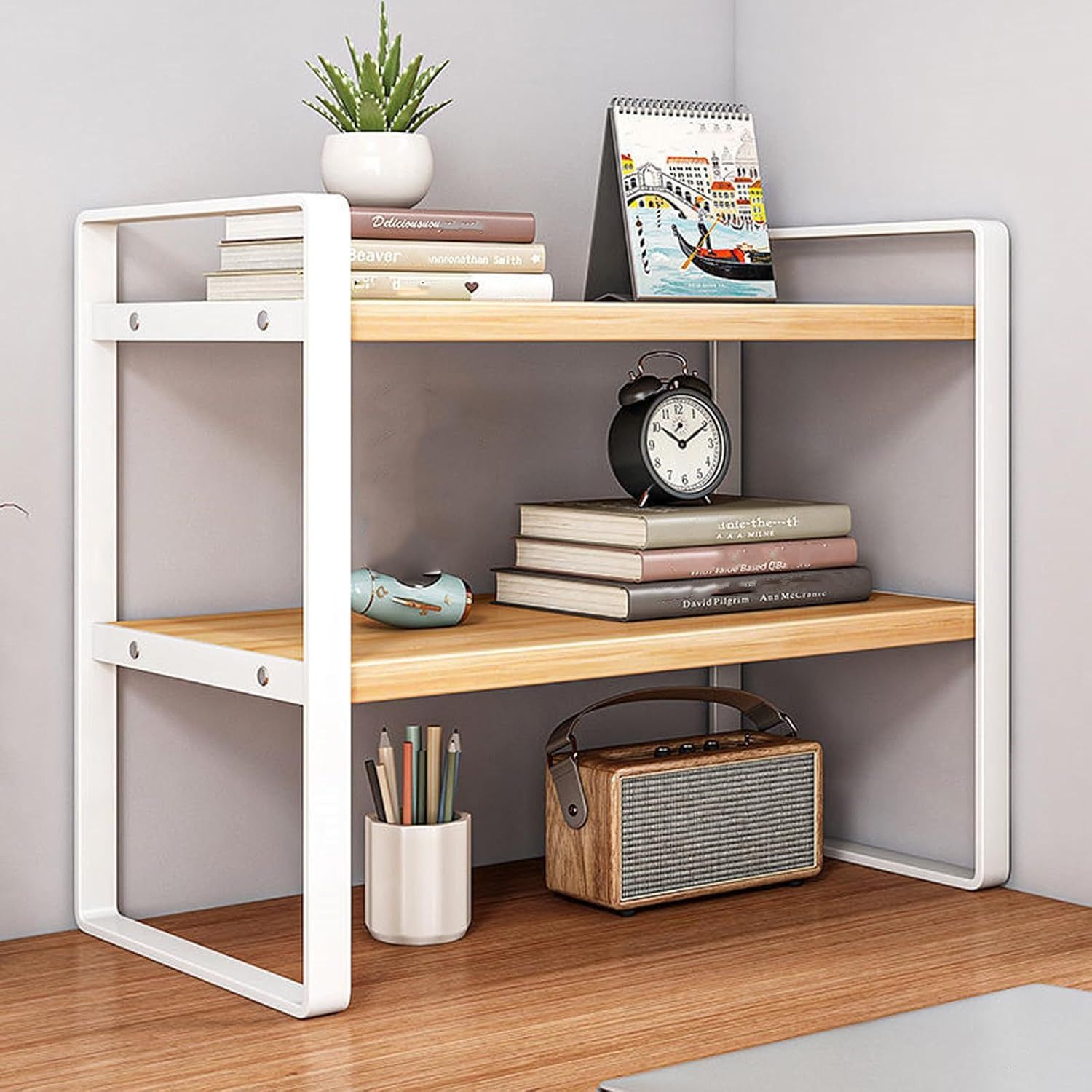 Desktop Organizer Shelf Office Storage Rack Computer Desk Bookshelf Adjustable D