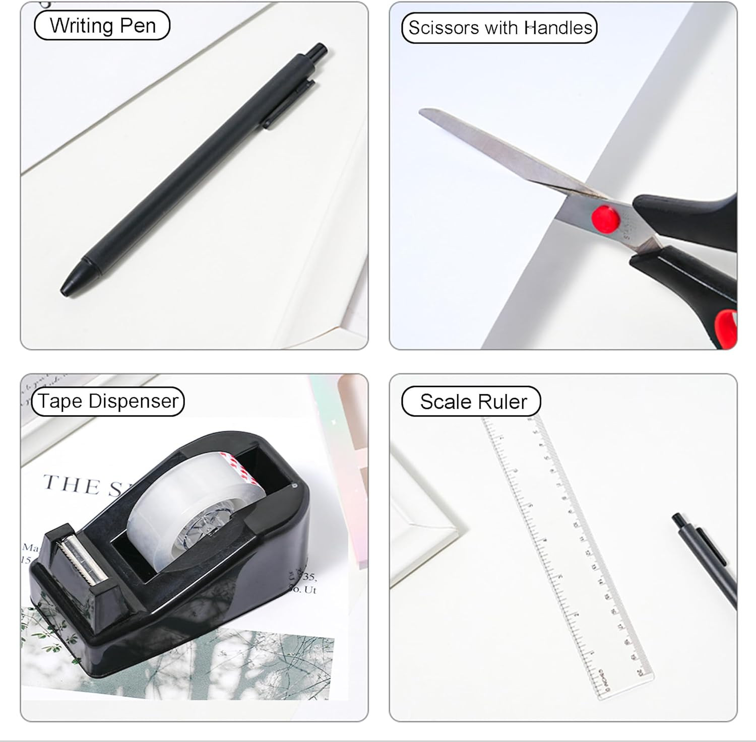 Black Desk Organizer Set with Pen Holder and Essential Office Supplies