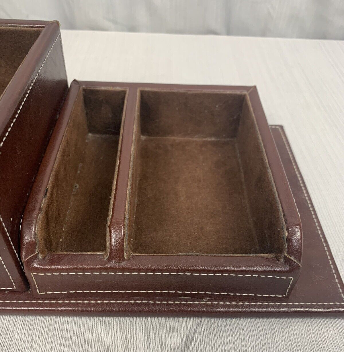 Faux Leather Brown Desk Organizer/Caddy 14″ x 6″ x 3.25″, 3 compartments