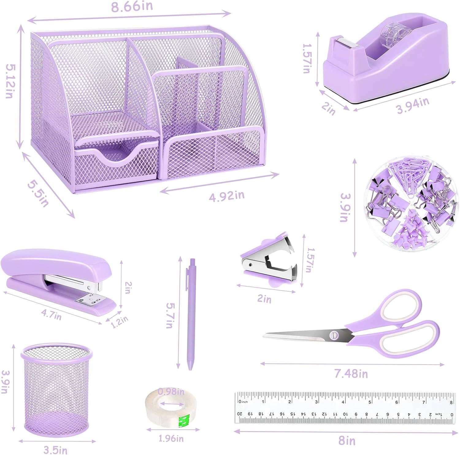 Purple Office Desk Accessories Supplies, 12pcs Desk Organizers and Accessorie…
