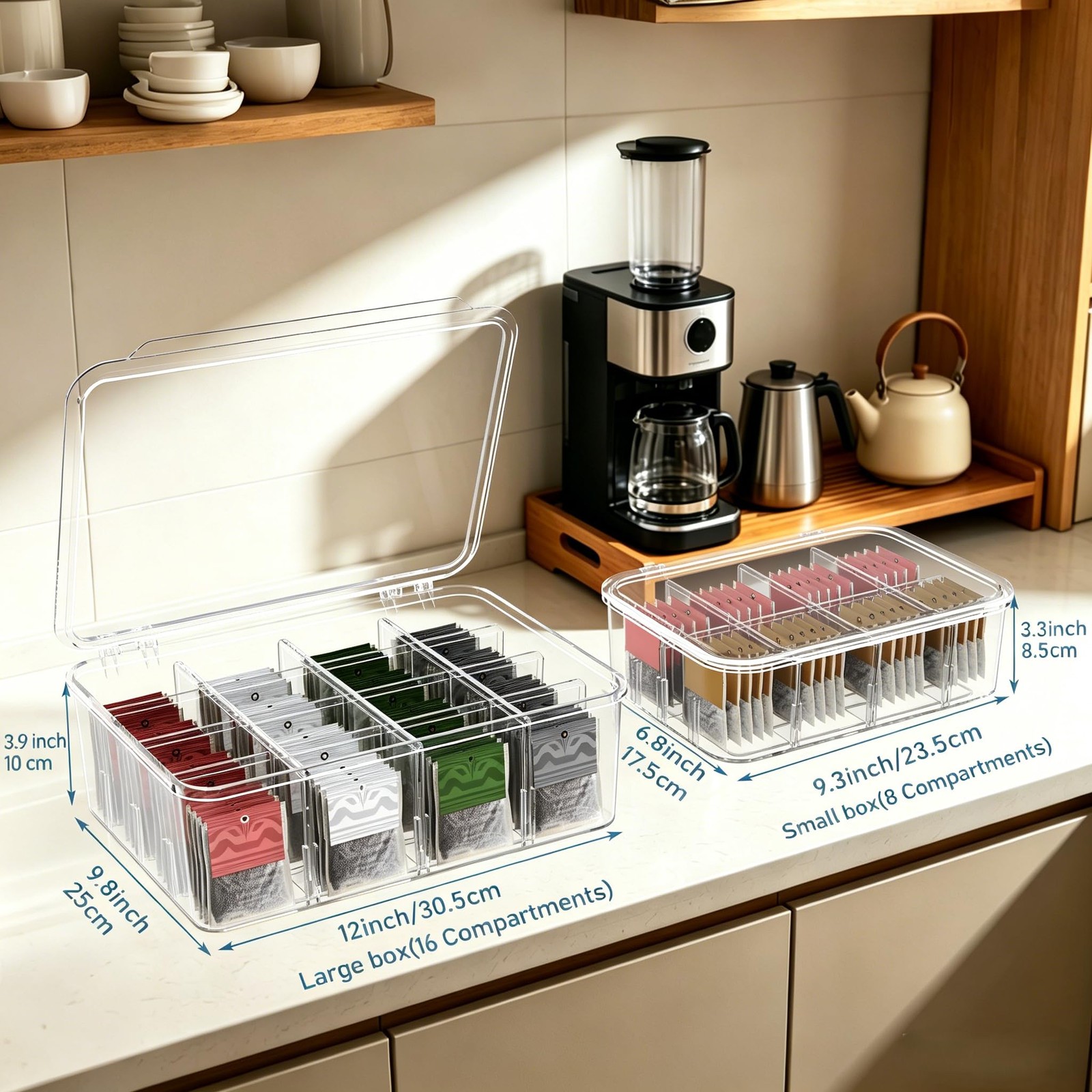 Aserelix Tea Bag Organizer, 2 Pcs Clear Organizers, Acrylic large, clear