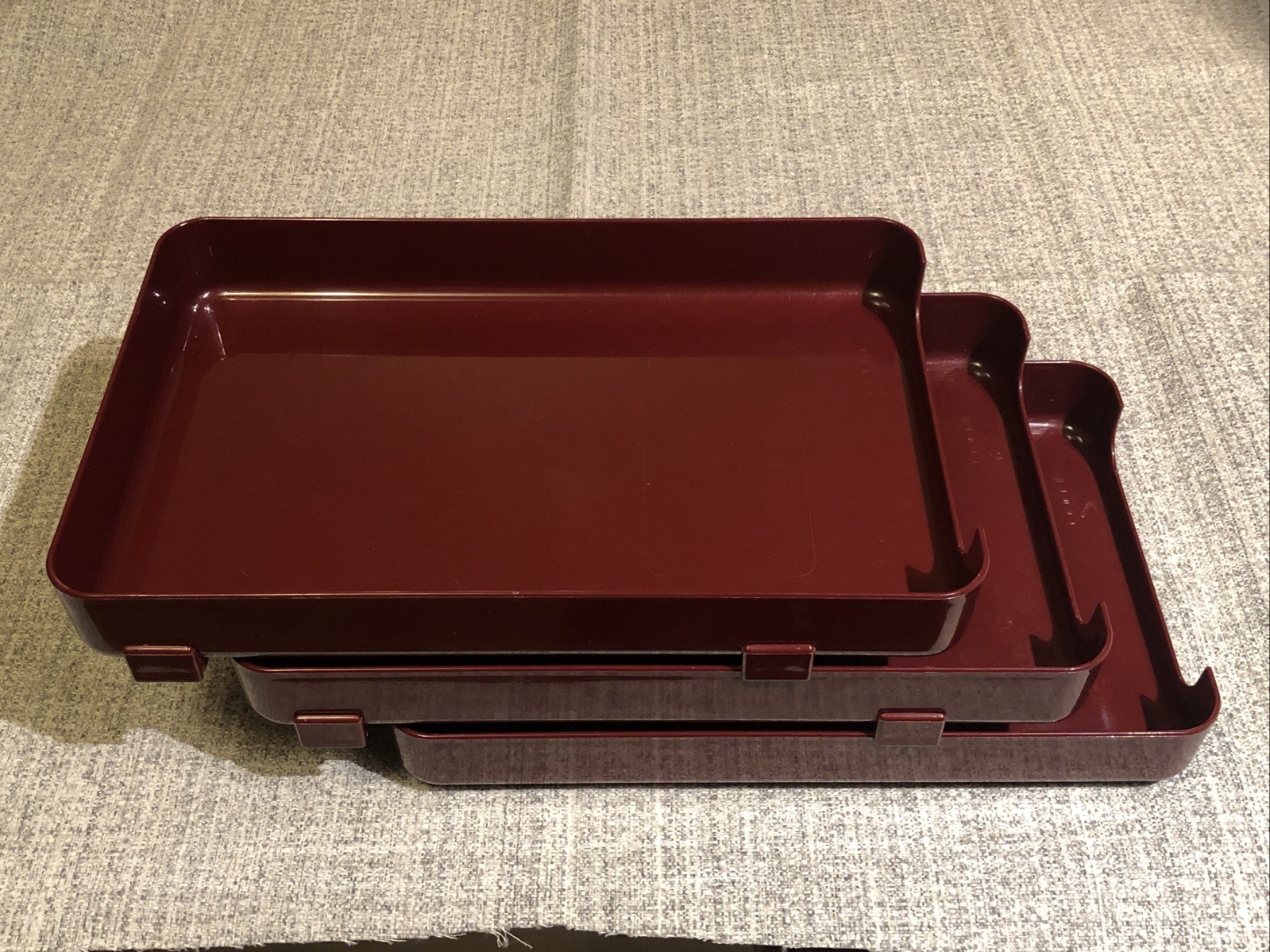 VTG 80s TENEX 200 Class Stacking Legal Size 3 Tier Office Desk Tray Set Burgundy