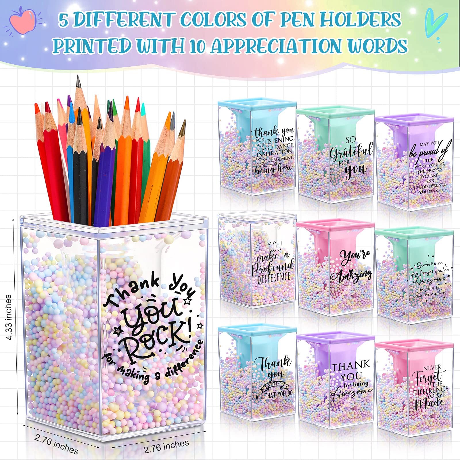 10 Pcs Appreciation Gifts for Coworkers Bulk Cute Bubble Pencil Holder Inspir…