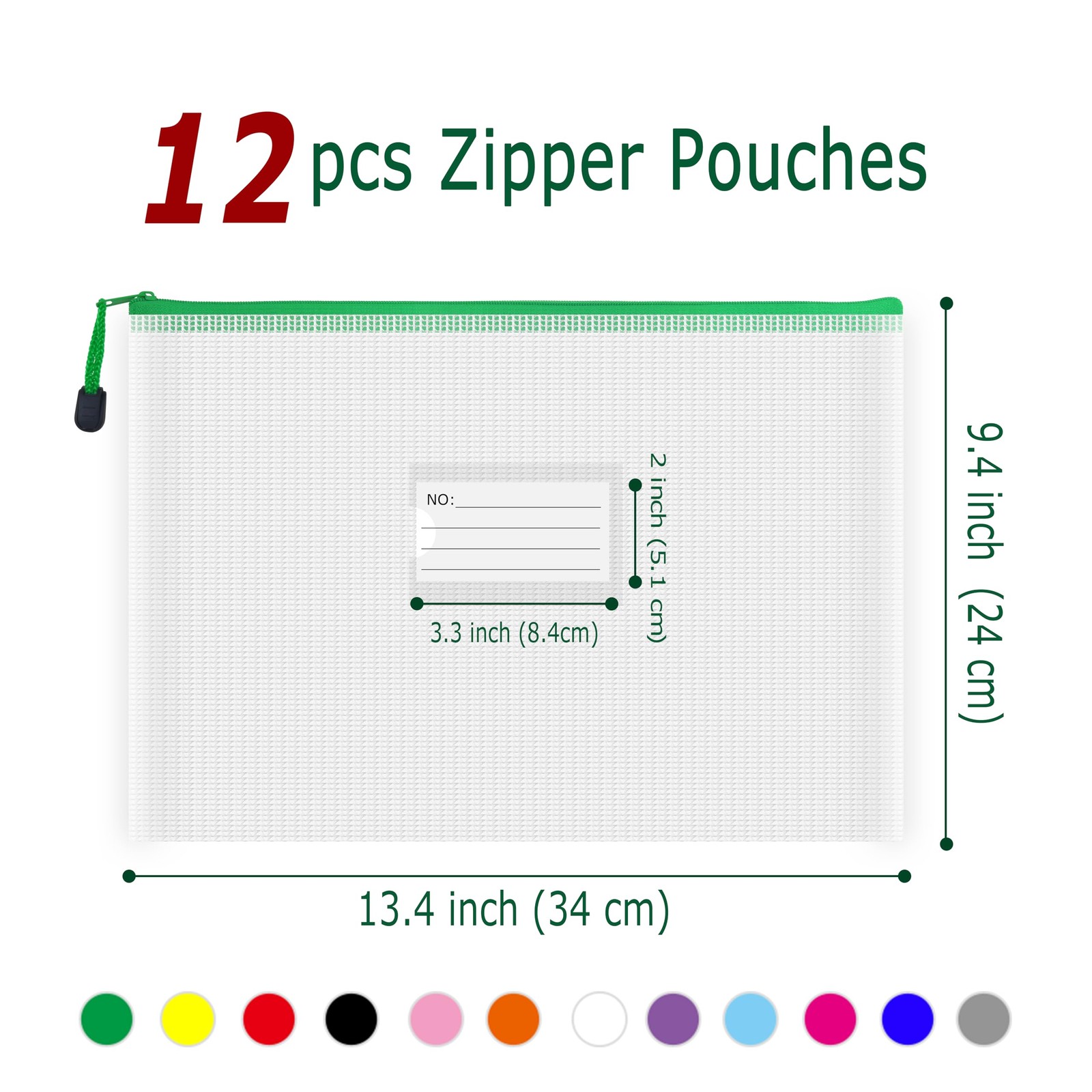 Plastic Mesh Zipper Pouch, 12 Pcs Zipper File Bags with Label Pocket, Game Bo…