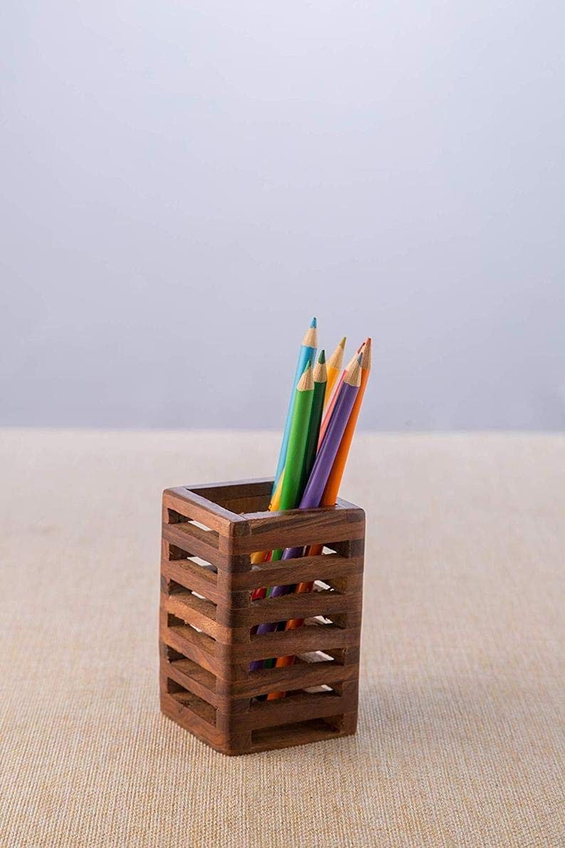 Handmade Wooden Pen Stand Desk Pen Holder Solid Wood Desk Pen Organizer, Wooden