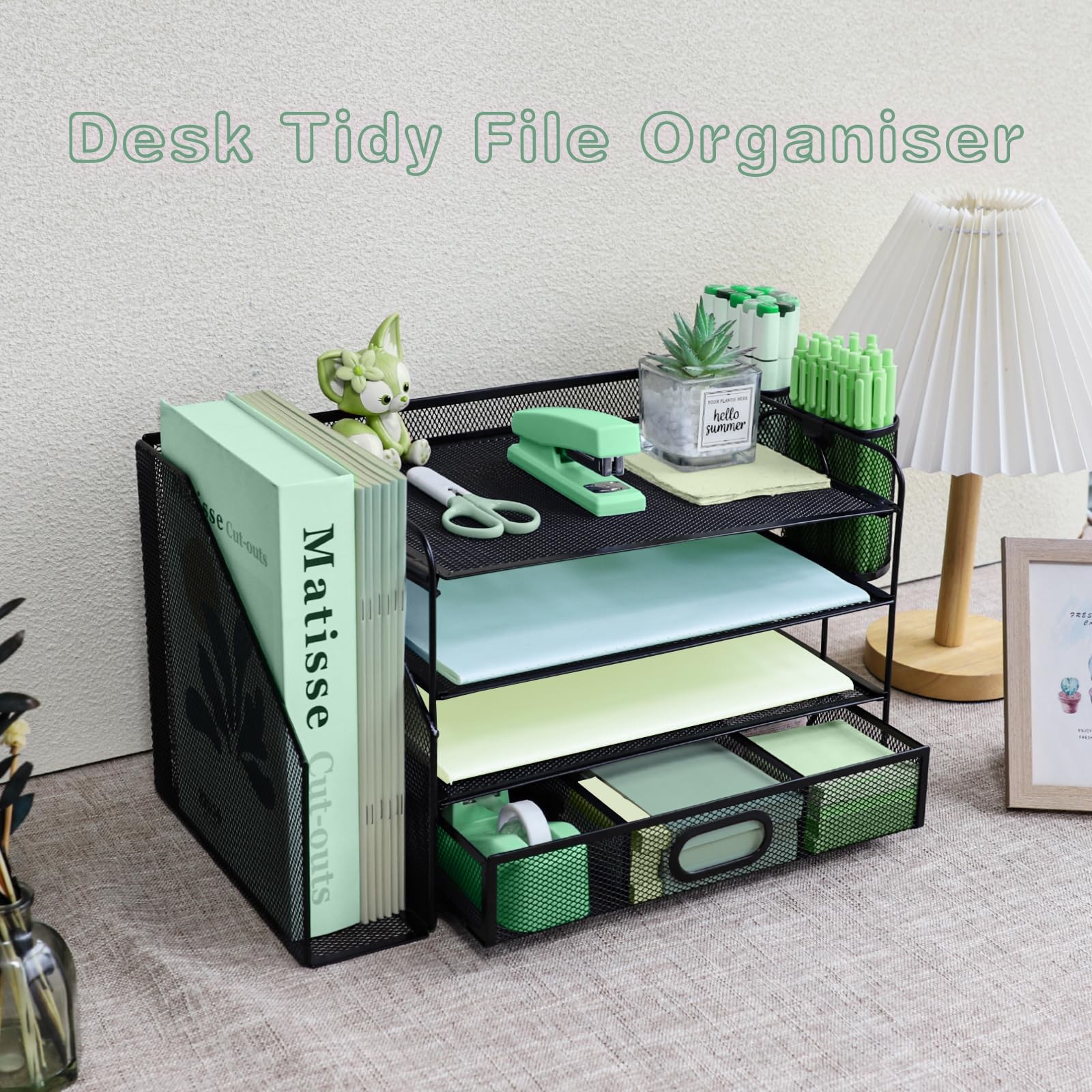 Black 4 Tier Desk File Organizer Vertical Sorter Paper Letter Tray Drawer