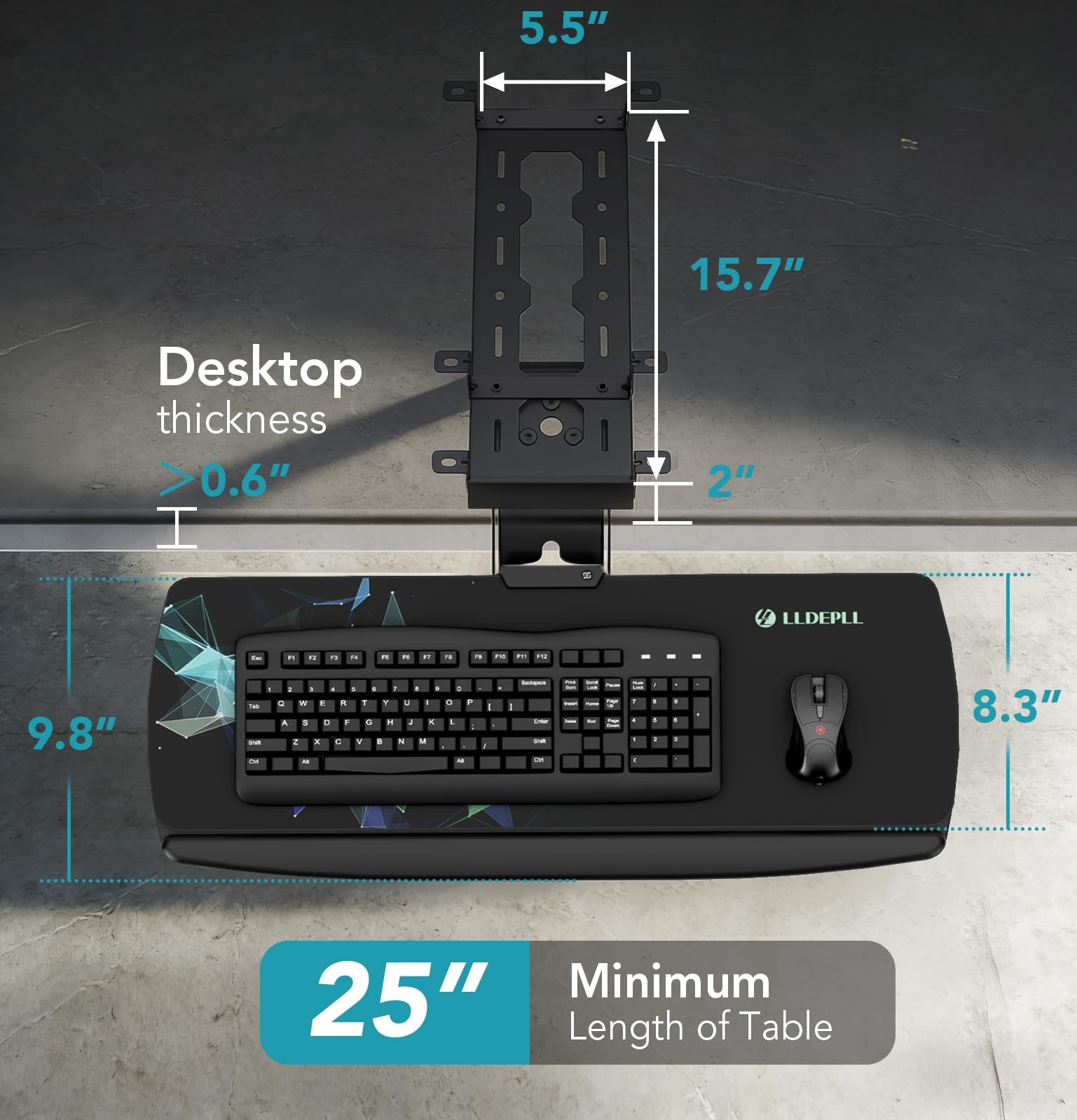 Keyboard Tray Under Desk with Storage Drawer, Height Adjustable 25” Length