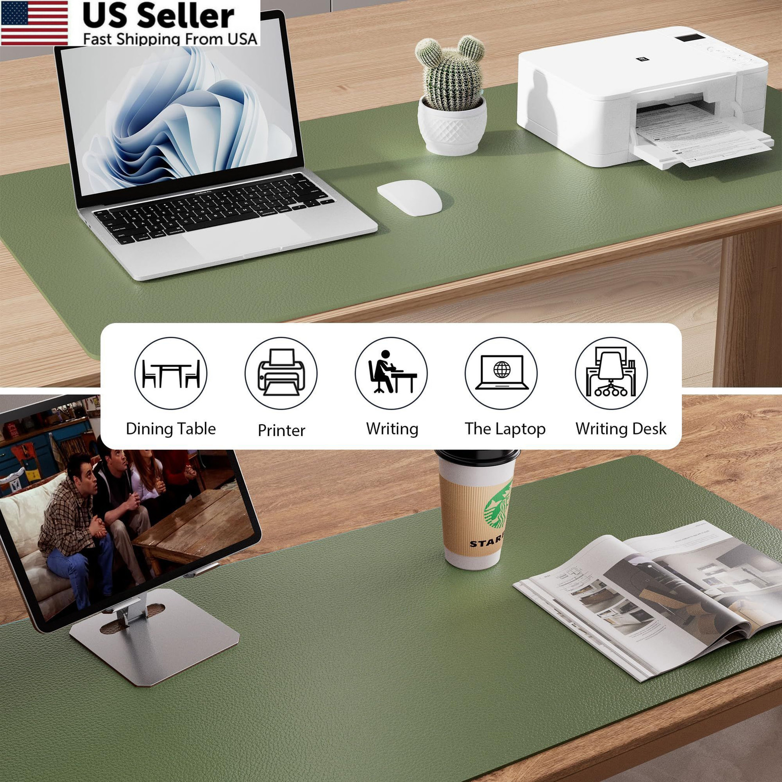 Aothia Desk Protector Mat, Mouse Pad, Non-Slip 23.6″ x 13.7″, Olive Green