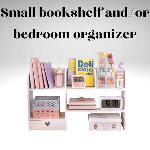 PVC Desk Organizer White – Small 2‑Tier Bookshelf with Drawer for Girls Bedroom