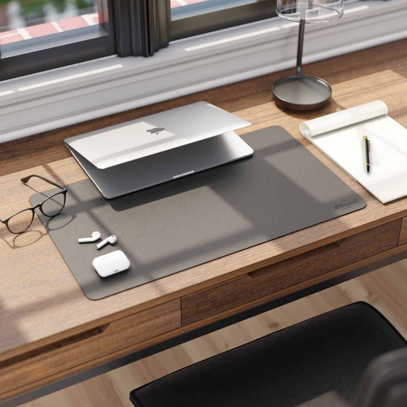 Smead Desk Pad, Vegan Leather Mat with Non-Slip 13.7″ x 23.6″, Dark Gray