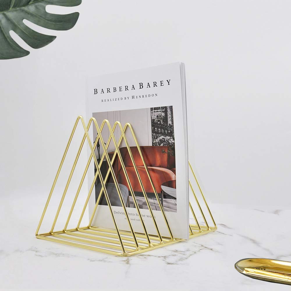 Gold File Holder Organizer Triangle Record Album Magazine Wire Rack 9 Slot