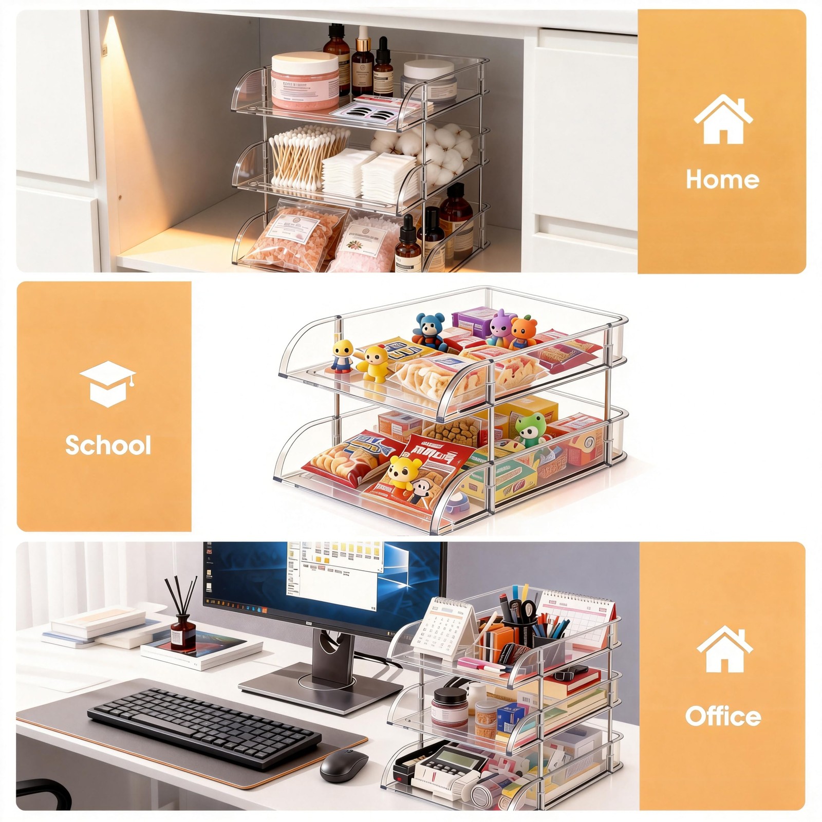 Desk Organizer and Storage,3-Tier File Paper Tray Organizers,Stackable Clear …