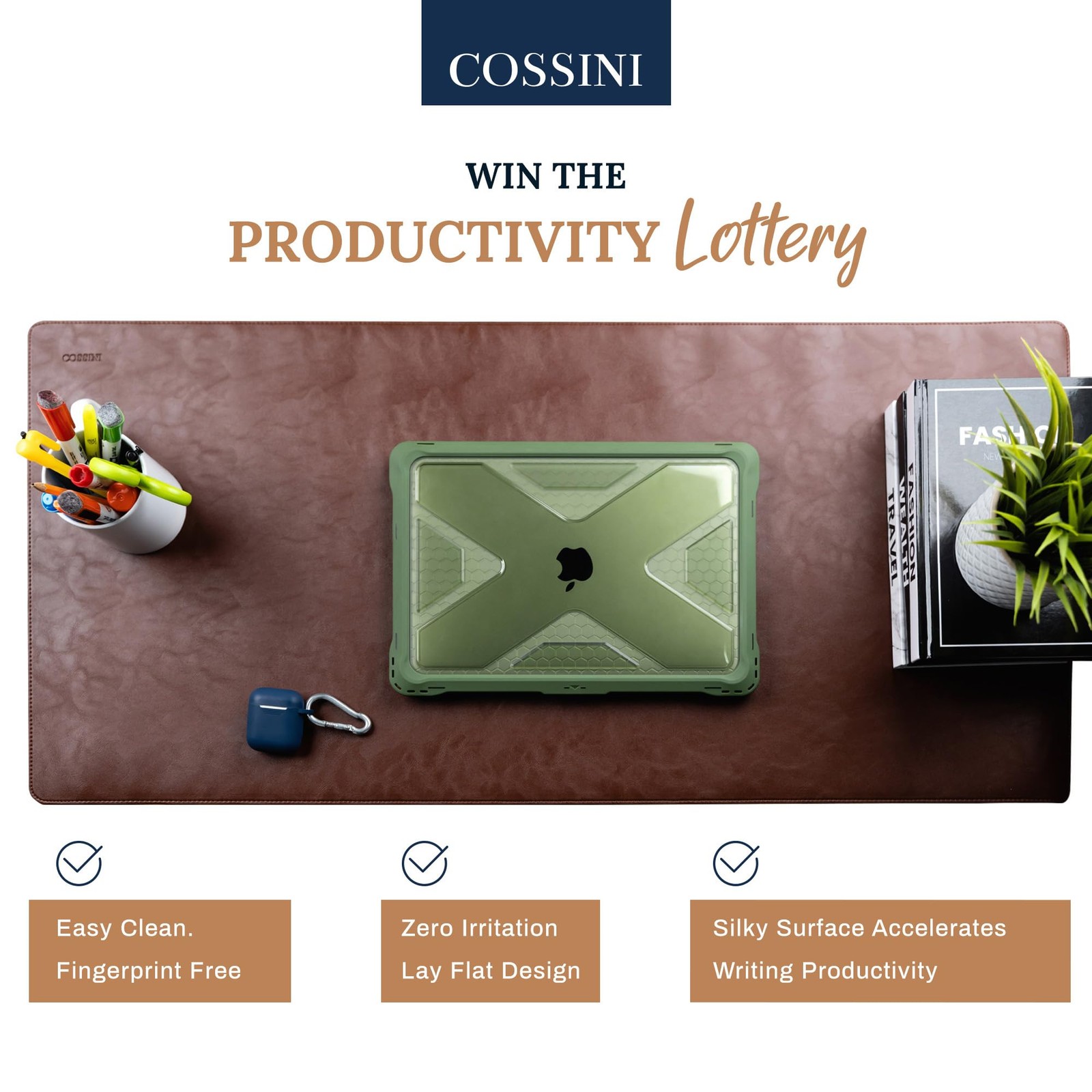 Cossini XL Desk Pad – Large Vegan Leather Mat – 3ft x 1.5ft, Brown