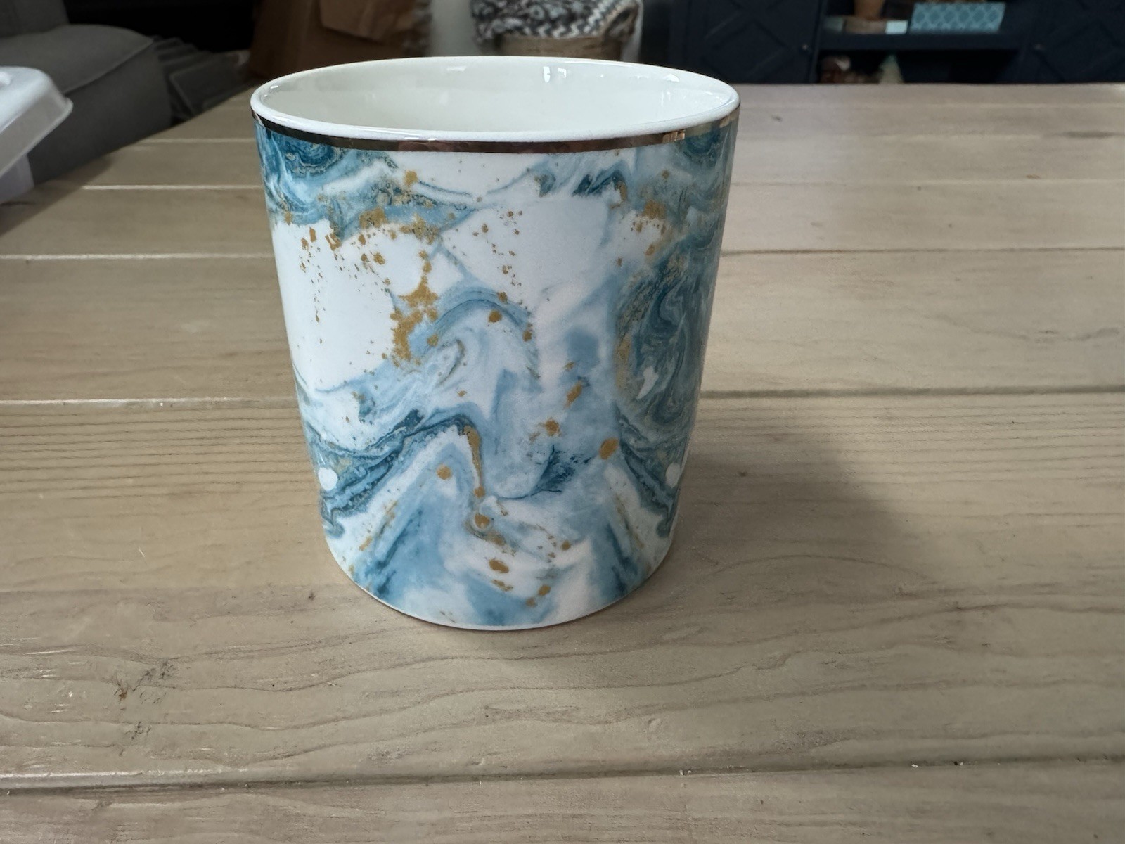 WAVEYU Marble Ceramic Desk Organizer Pen Holder Blue Gold