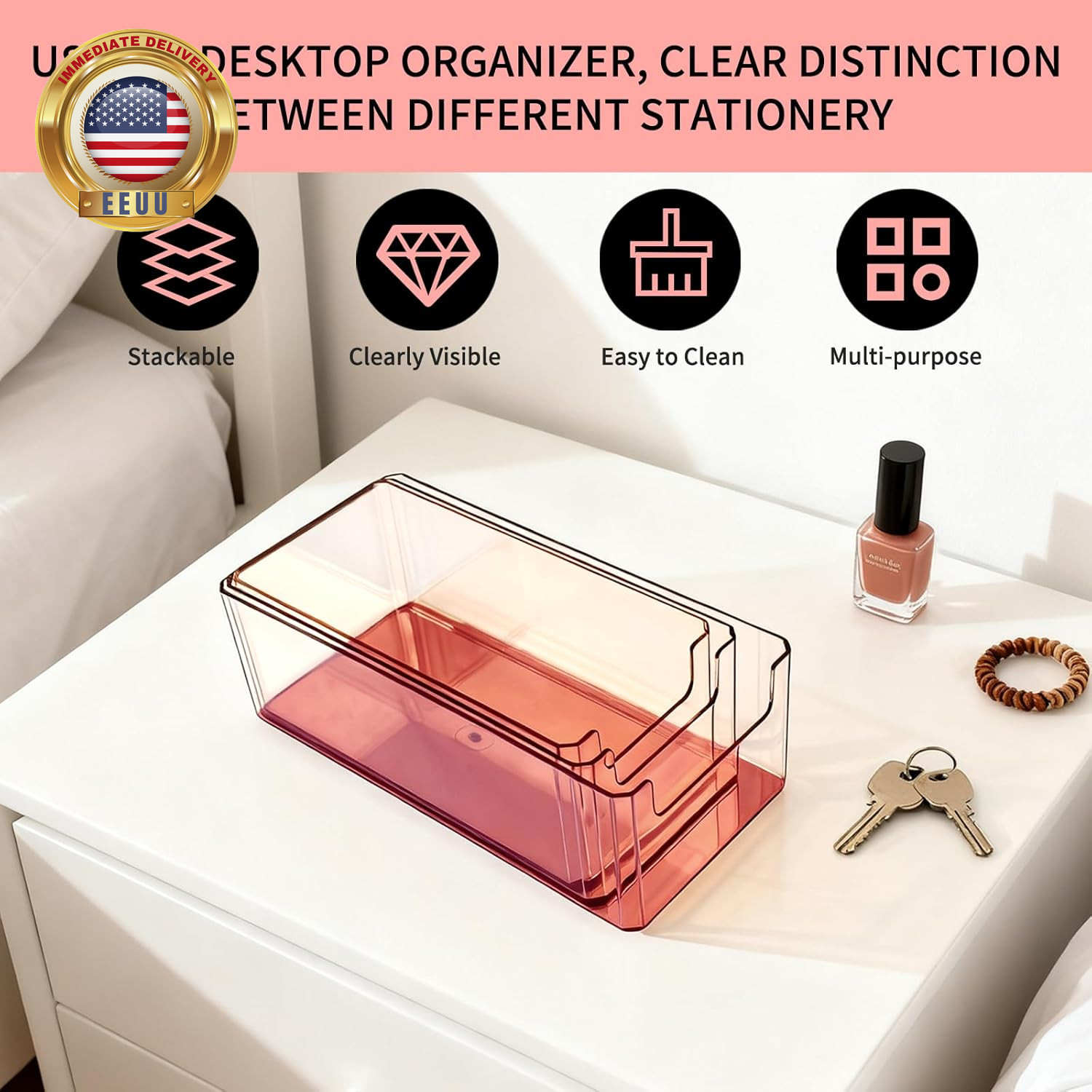 3Pcs Plastic Drawer Organizer, 3 Sizes Desk Drawer Divider Organizers and Contai