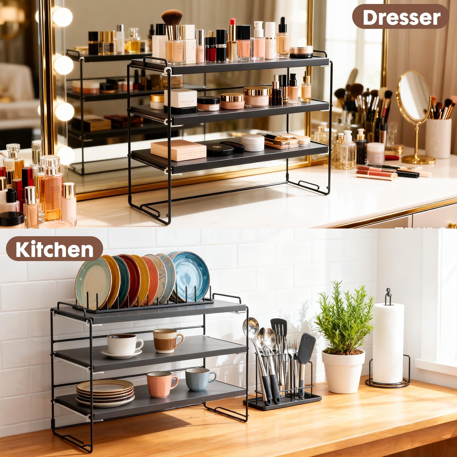 ShellKingdom Desk Shelf Organizer, 3 Tier Desktop Large 3 Tier, Black