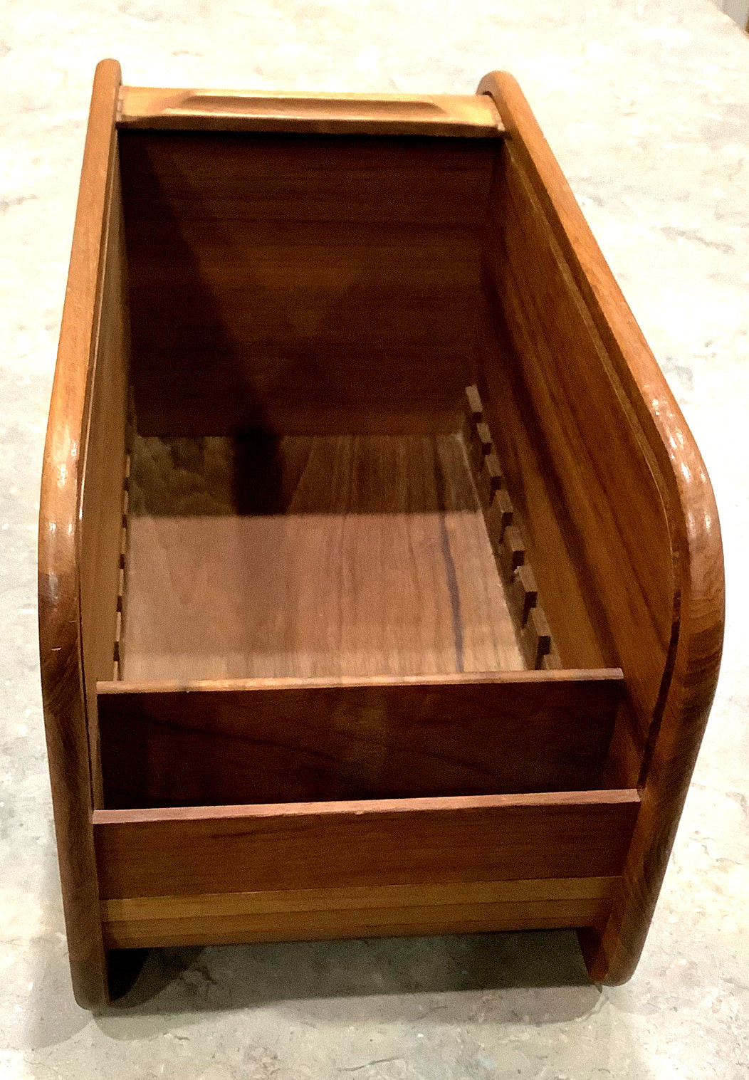 MCM SOLID TEAK TAMBOUR ROLL TOP DESK ORGANIZER HANDMADE EXCELLENT 14 X 7 X 7
