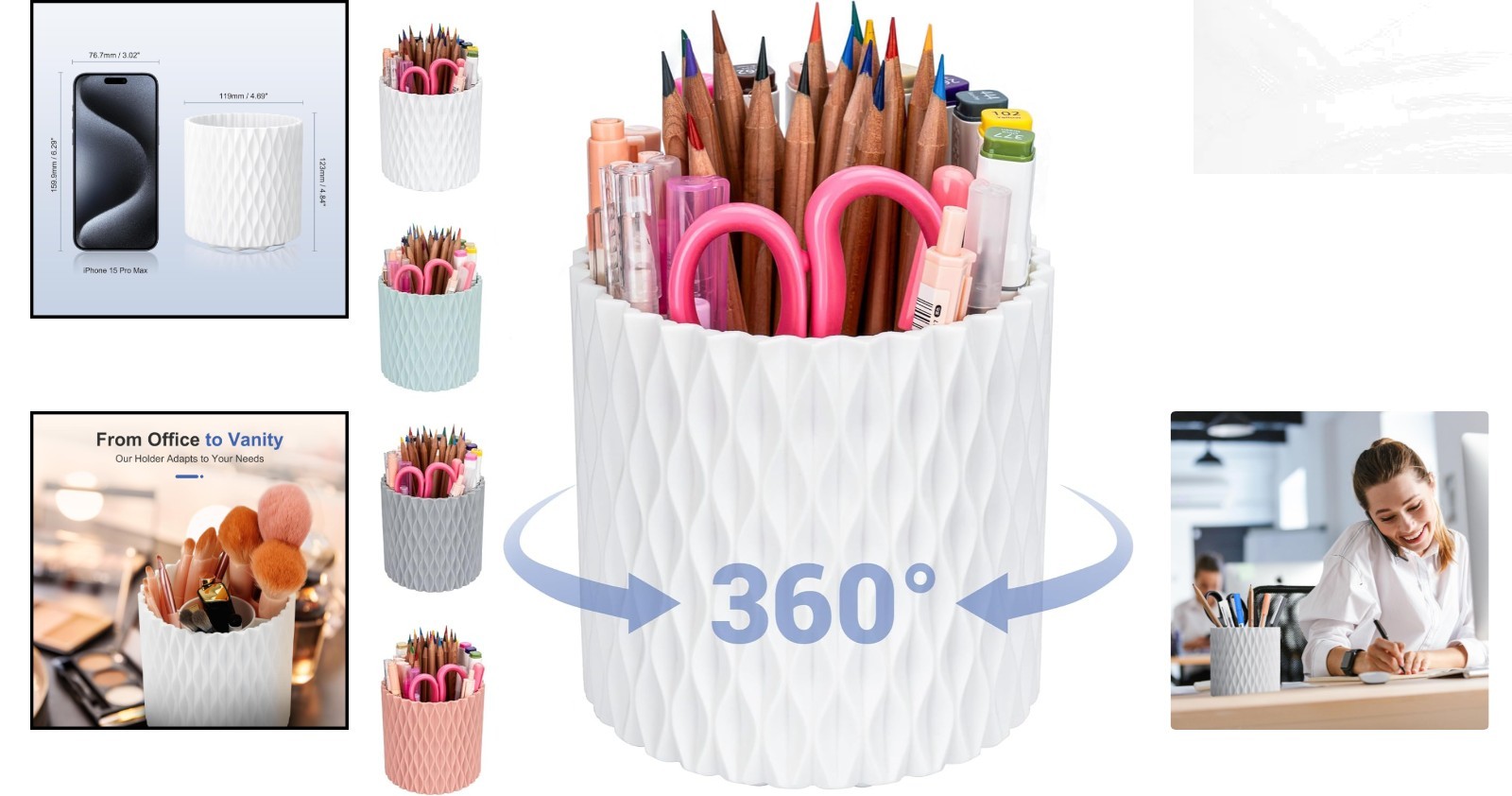 Elegant 360° Rotating 5-Slot Pen Holder – Stylish Desk Organizer in White