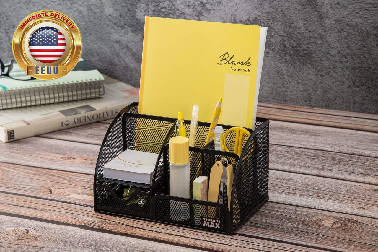 Desk Organizer with Drawer, Desktop Wire Mesh Sorter with 6 Compartments for Pen