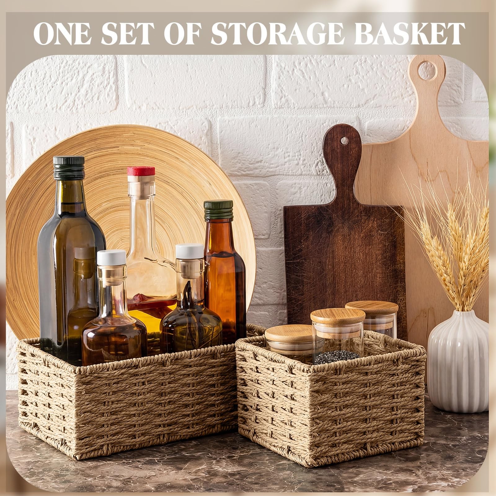 Natural Storage Baskets Set 4 Pack Rustic Paper Rope Woven Basket for Organiz…