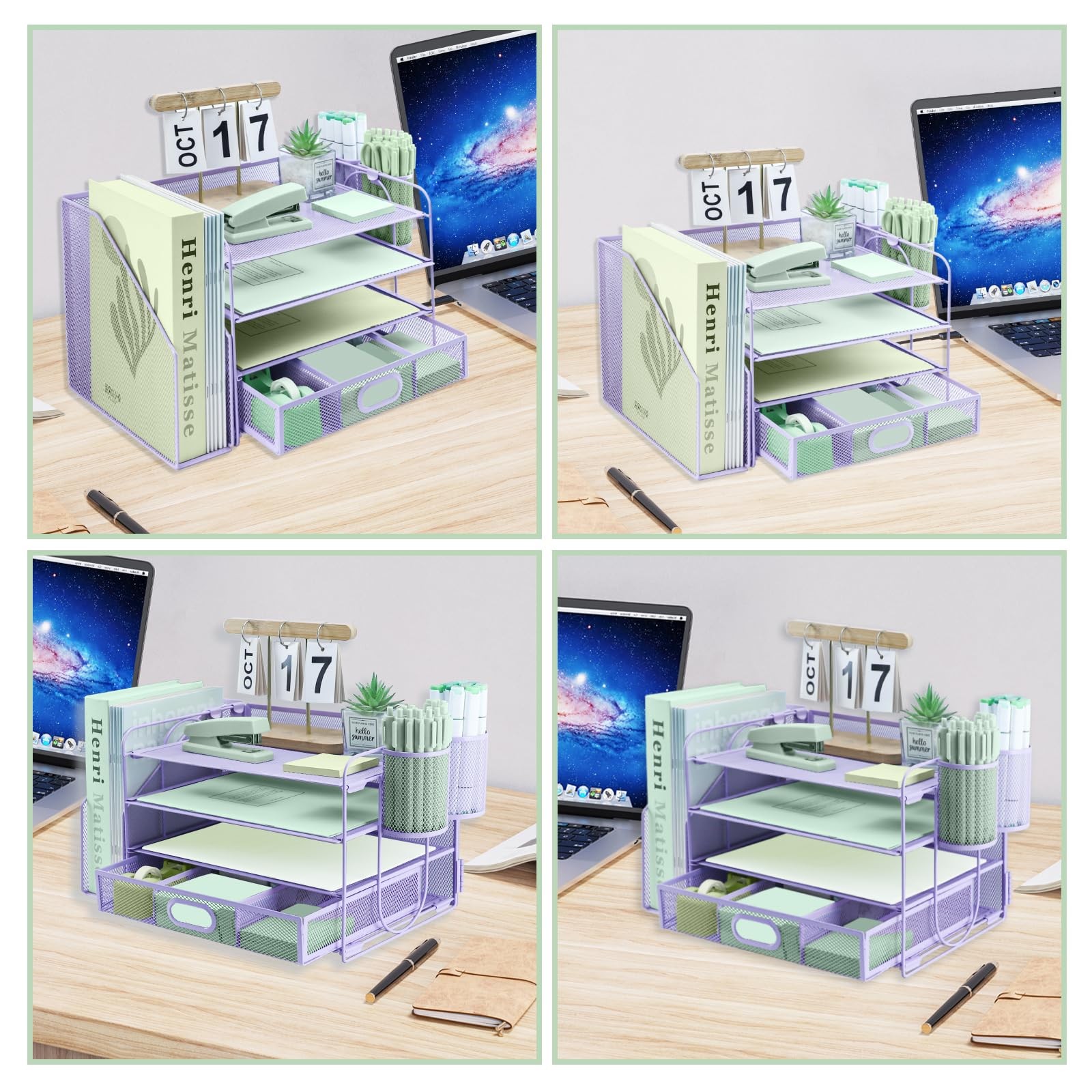 4 Tier Desk File Organiser with Extra Vertical File Sorter, Paper Letter Tray…