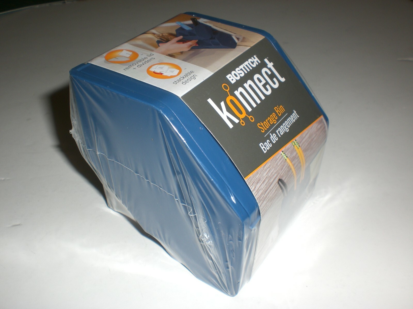 BOSTITCH KONNECT PLASTIC STORAGE BIN Removable Lid & Divider BLUE