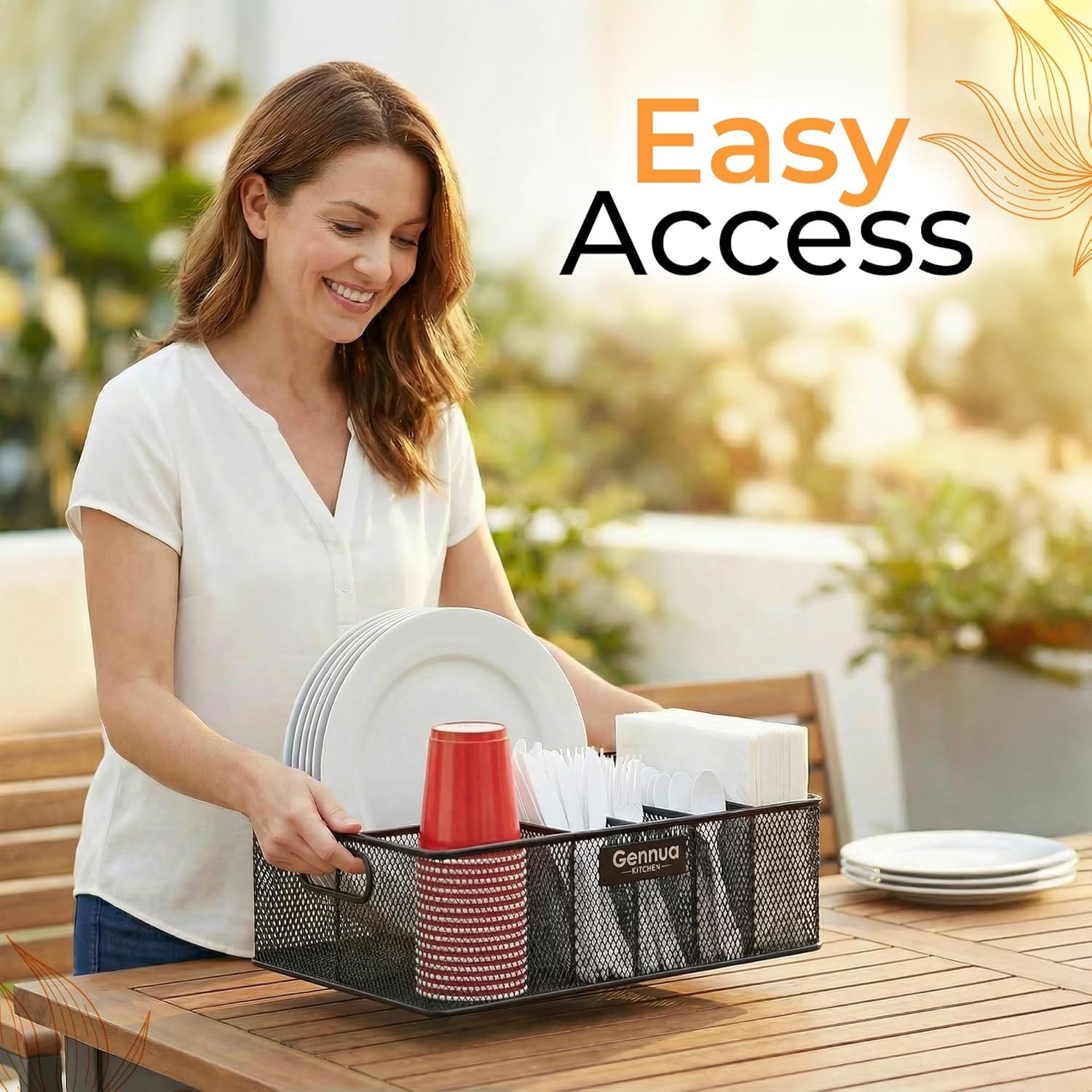 Paper Plate Organizer Caddy Kitchen Storage Utensil Holder Countertop Picnic