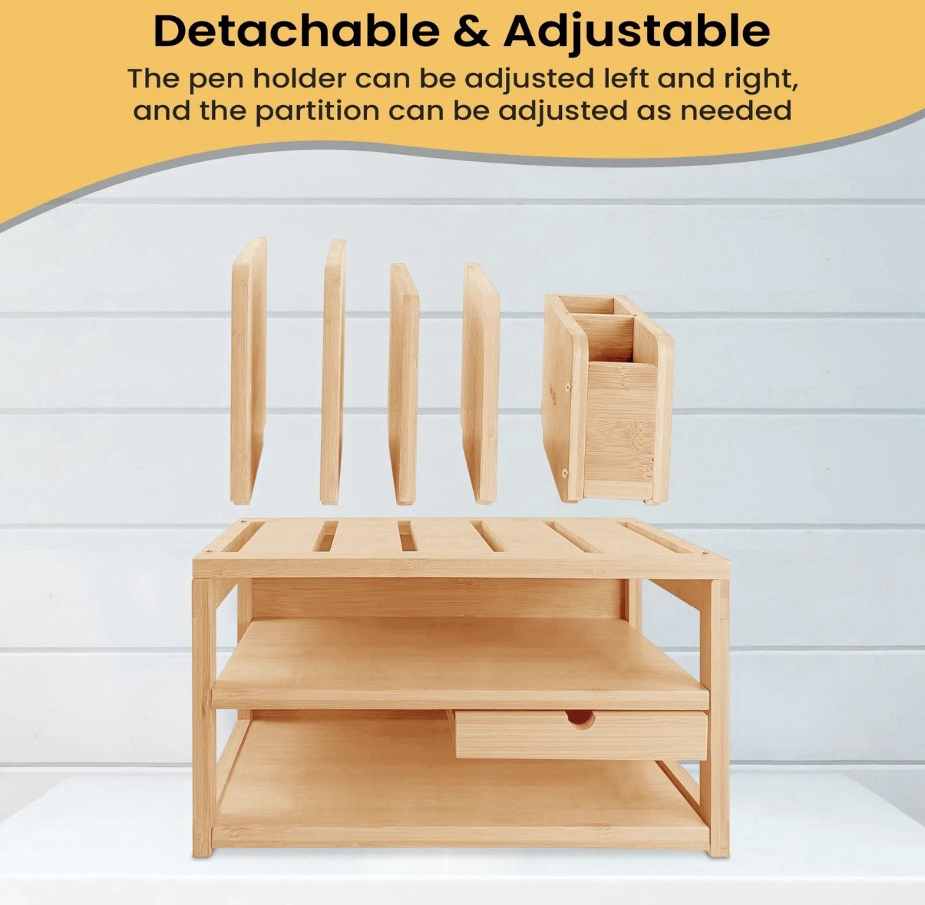 Bamboo Desk Organizer w/ Drawer & Document Holder – Wooden Desktop Storage