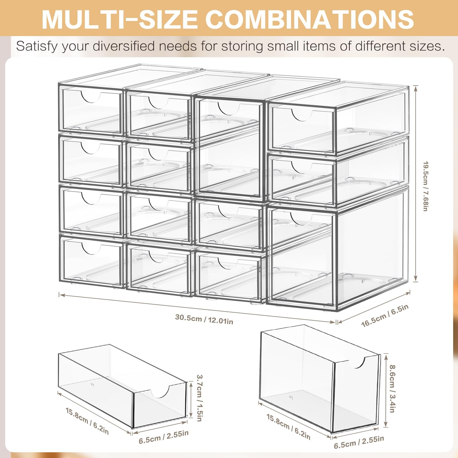 Desk Organizer with 14 Drawers, FODIENS 14 Packs 14 Transparent