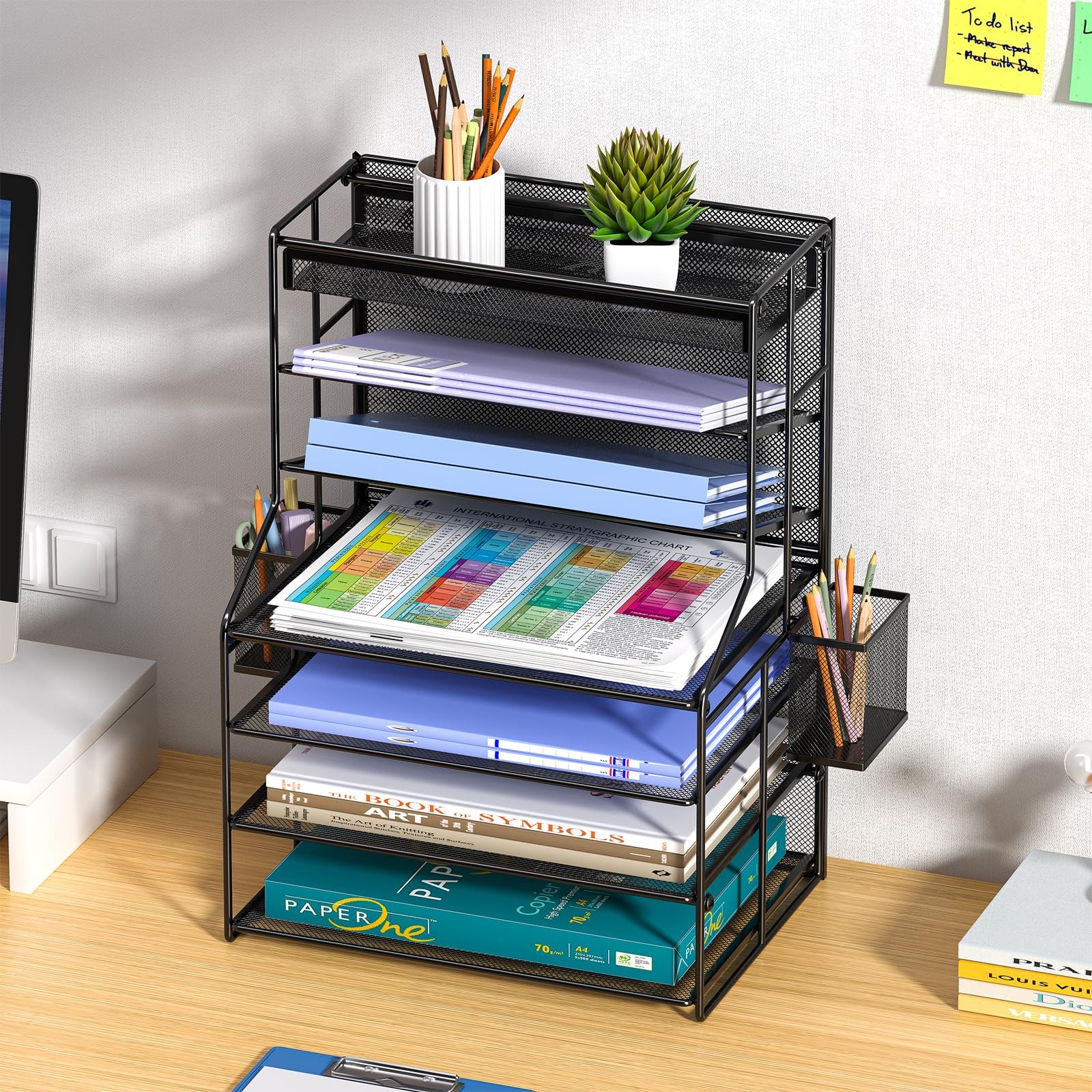 7 Tier Desk File Organizer Metal Document Holder Adjustable Shelves Drawer