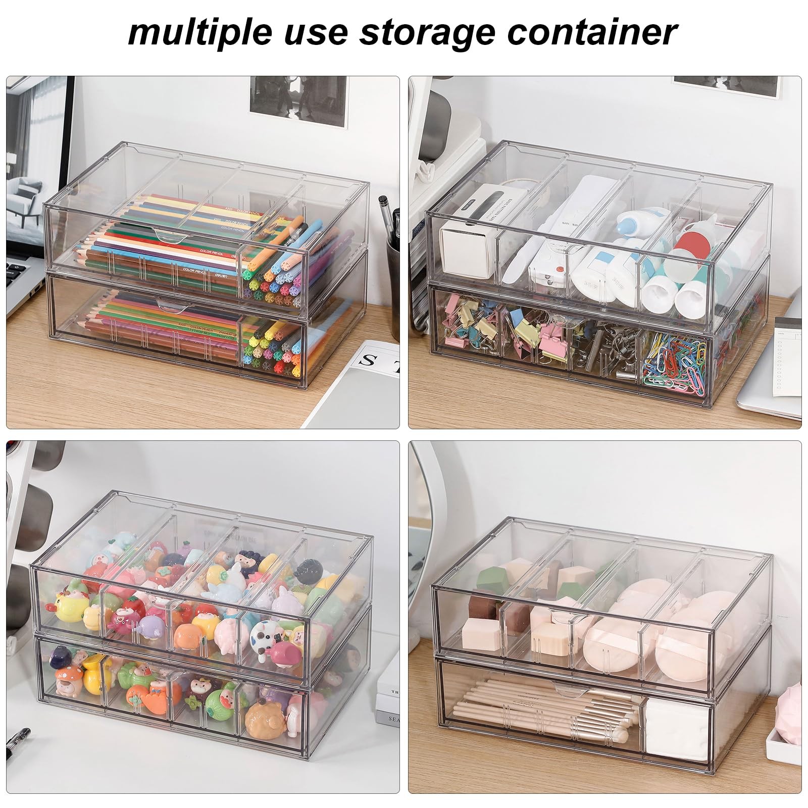 GOXITAX Clear Pen Organizer with Drawer, 2 Pack