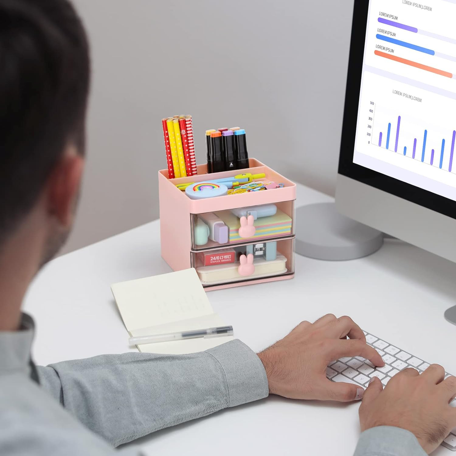 Small Desk Organizer With Drawer Office Desktop Storage Box Business Card/Pen…