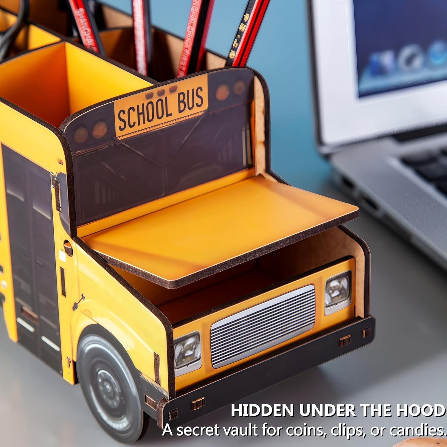 Cute Wooden School Bus Desk Decor & Pencil Holder – Retro Yellow Vehicle ….