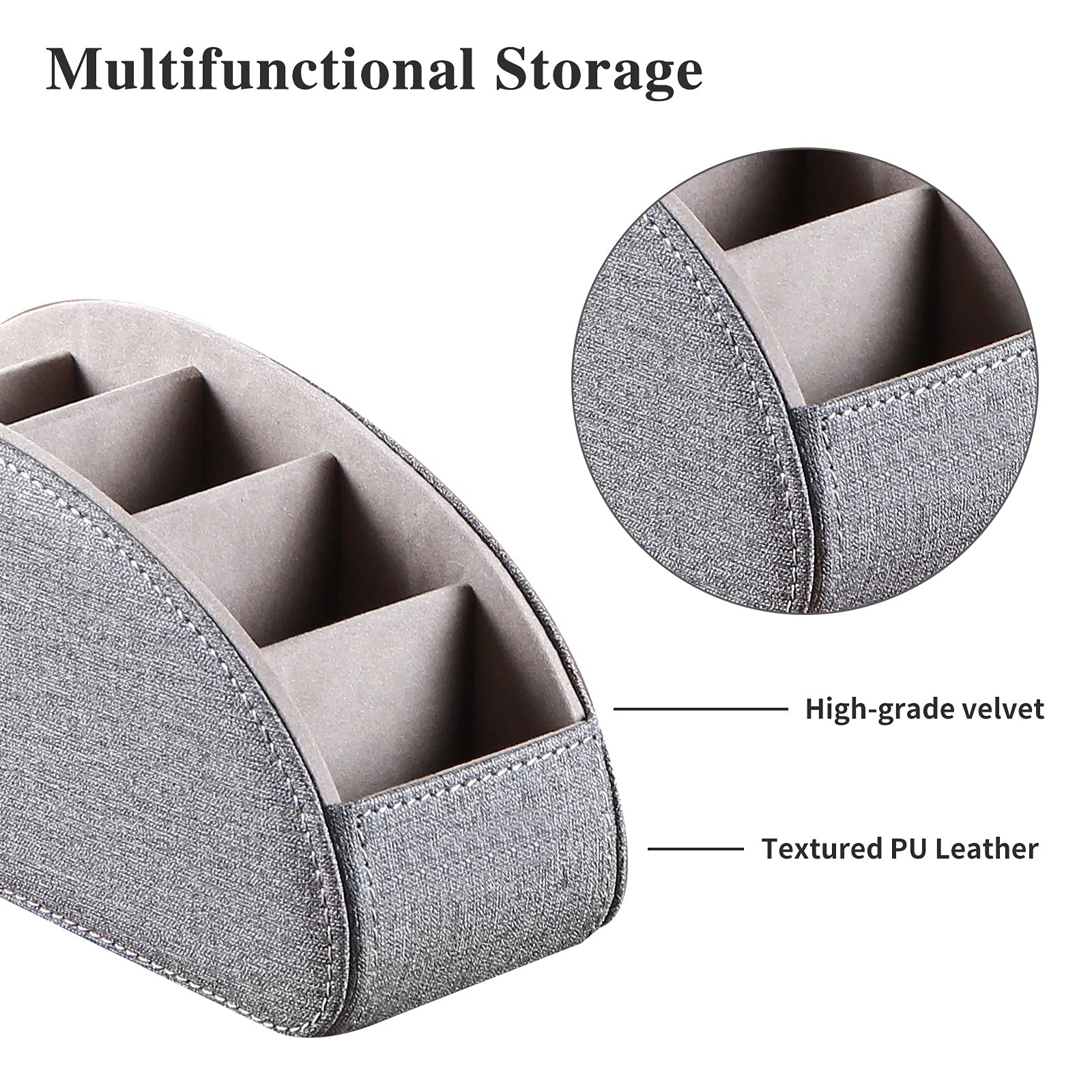 TV Remote Control Holder with 5 Compartments,Pu Leather coffee