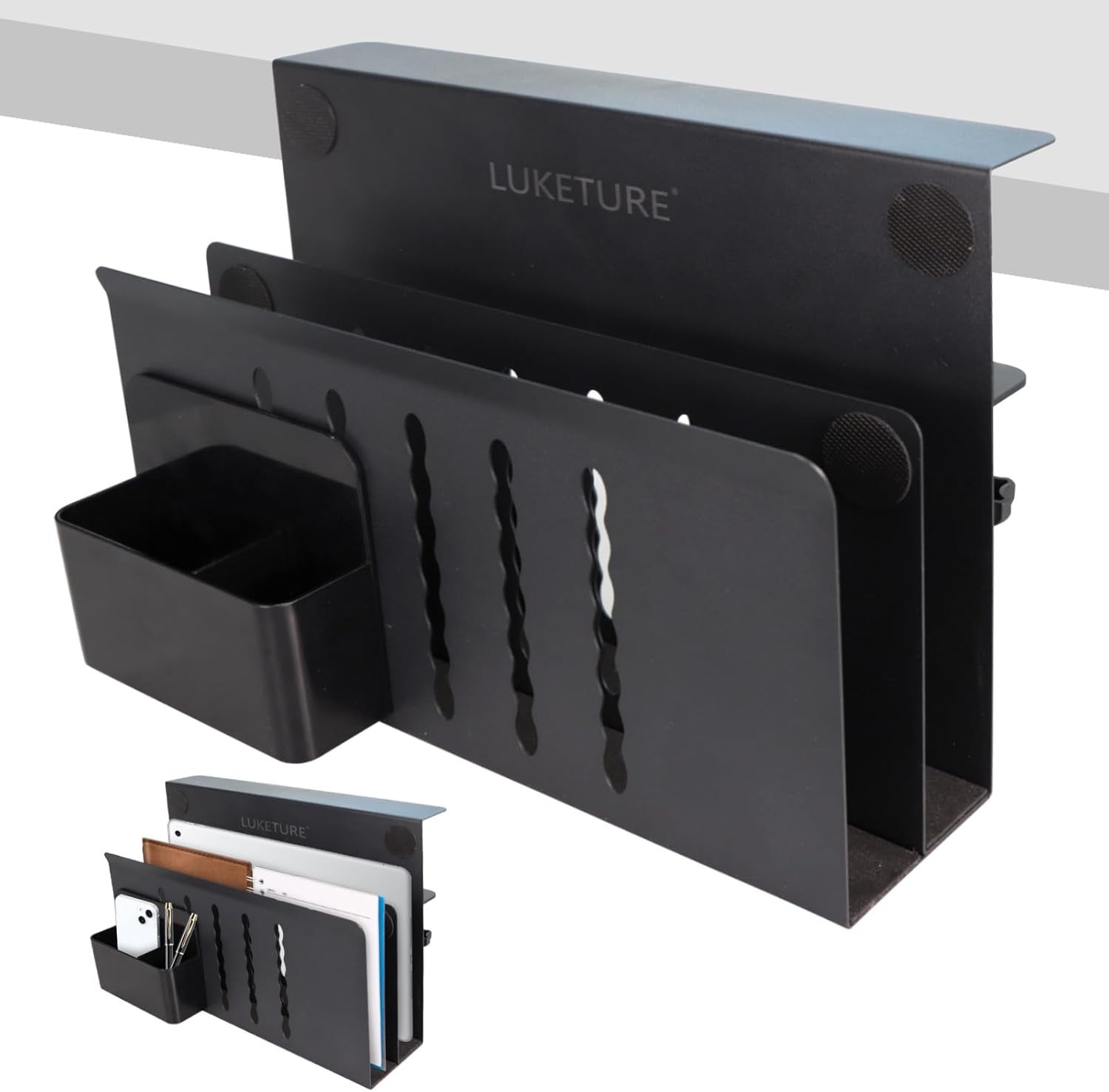 Desk Side Storage 2 Tier Steel Hanging Organizer No Drill Side Desk Organizer