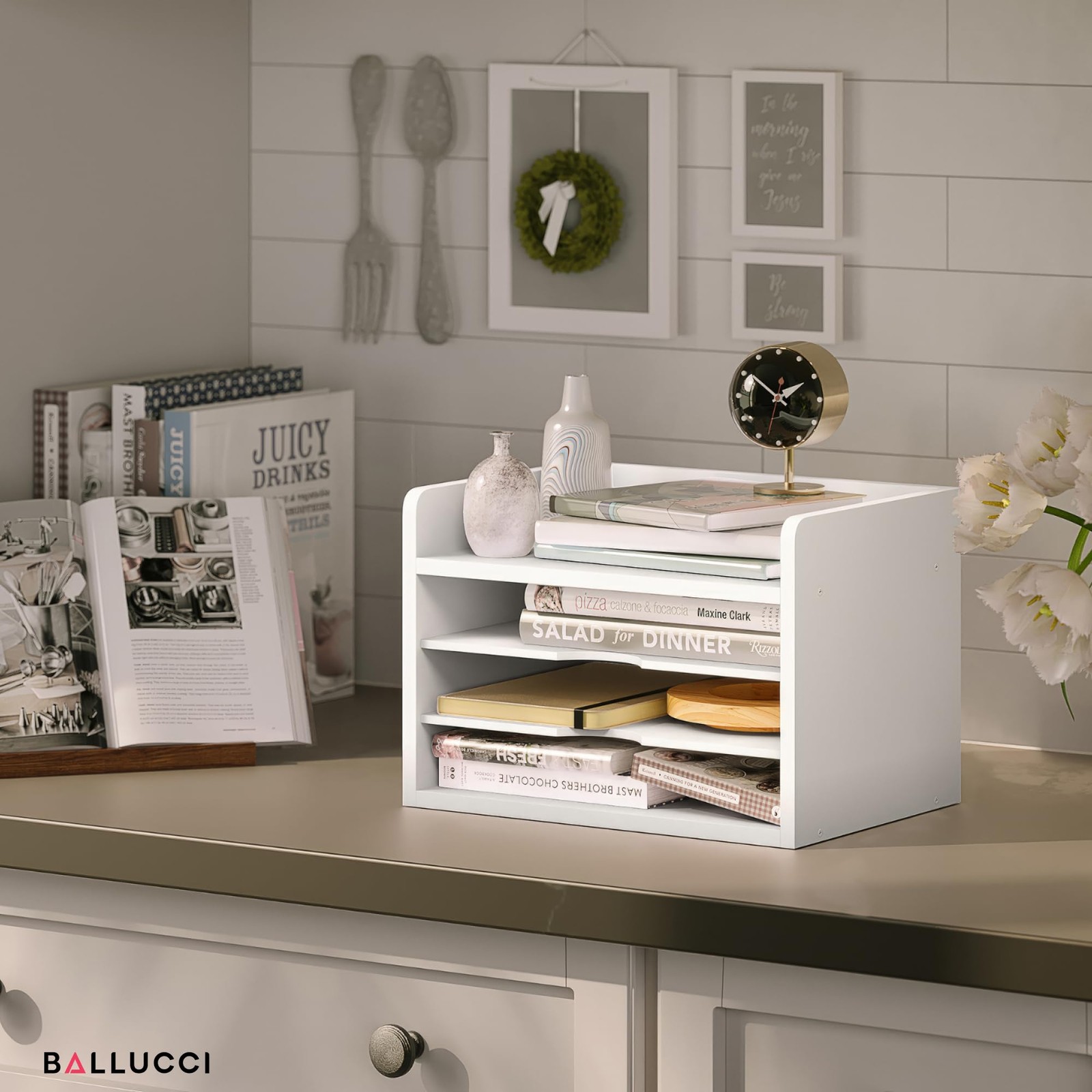 File Organizer, 4-Tier Office Desk Organizer, Open Top Wood Organizer for Cla…