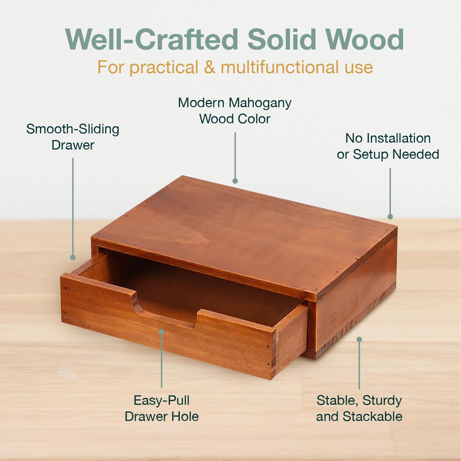 Single Drawer Desktop Storage Organizer in a Modern Wood Design (9.8”x6.9”x 2…