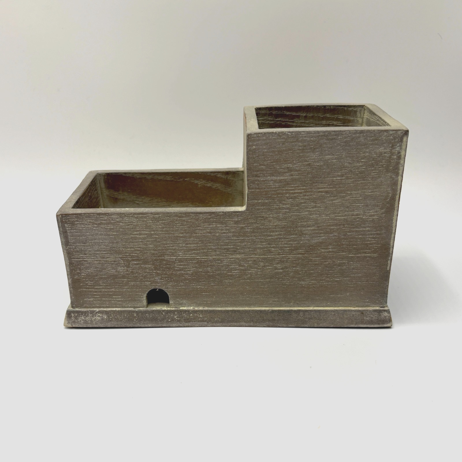 Pottery Barn Rustic Gray Wood Desk Organizer/Phone Caddy Pen Holder Storage