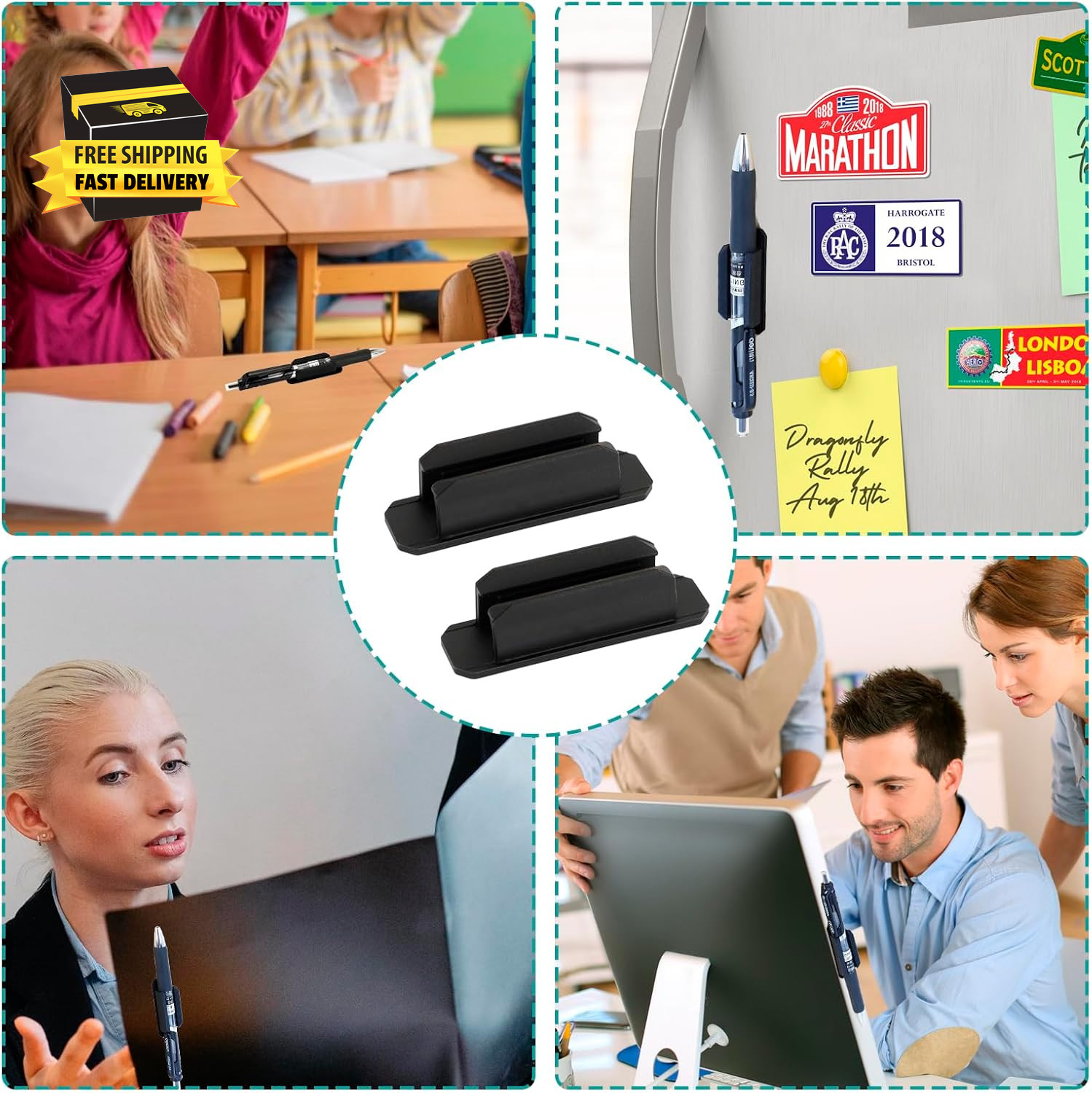12PCS Pen Holder for Desk Silicone Pen Clip Adhesive Pencil Grips, Pencil Holder