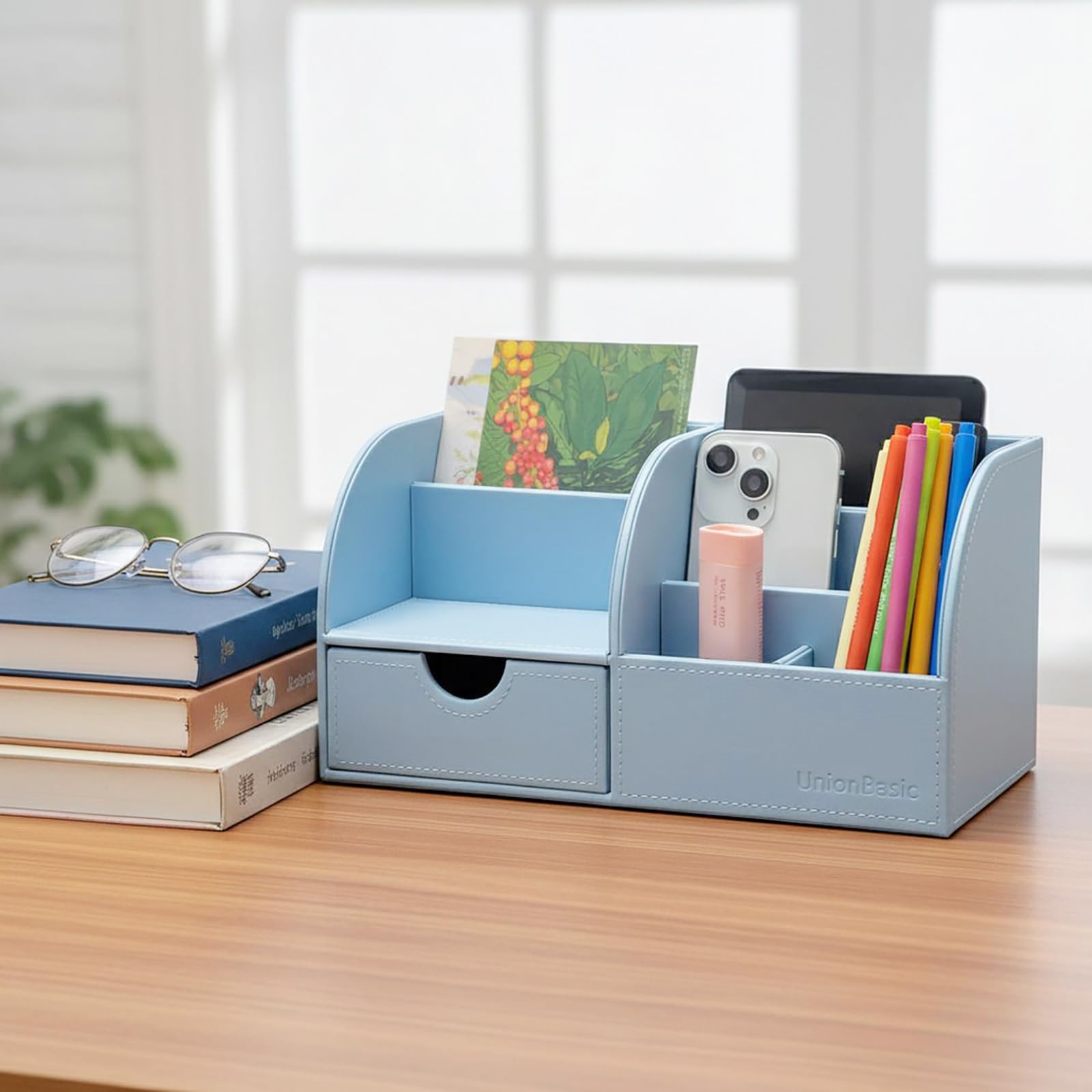 Desk Organizer Multifunctional Leather Desktop Pen Holder Storage Box Business C