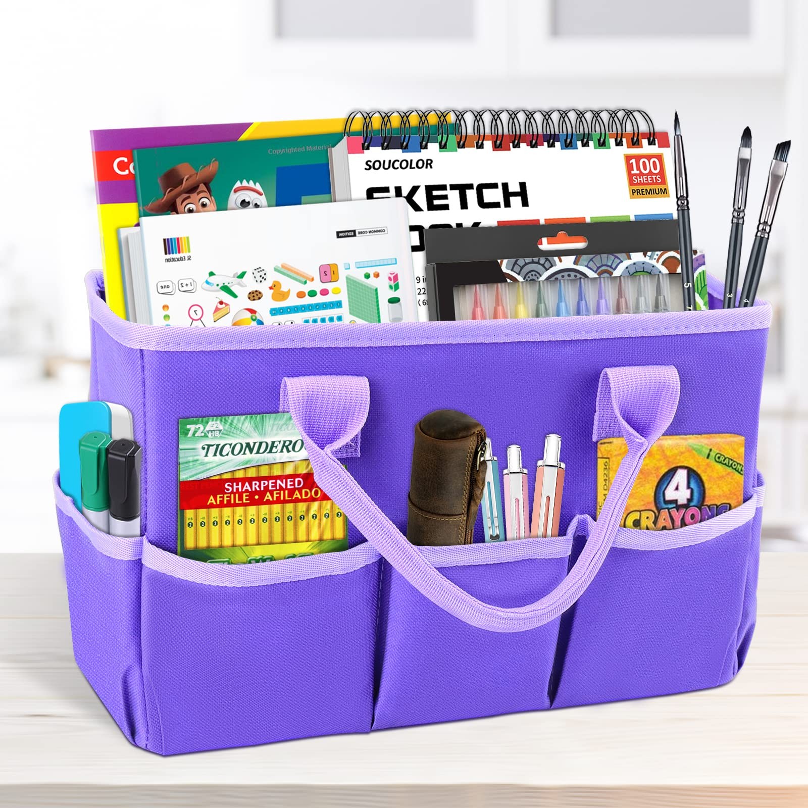 Desktop Tote and Organizer, Teacher Helper caddy Bag for Arts, Books, Station…