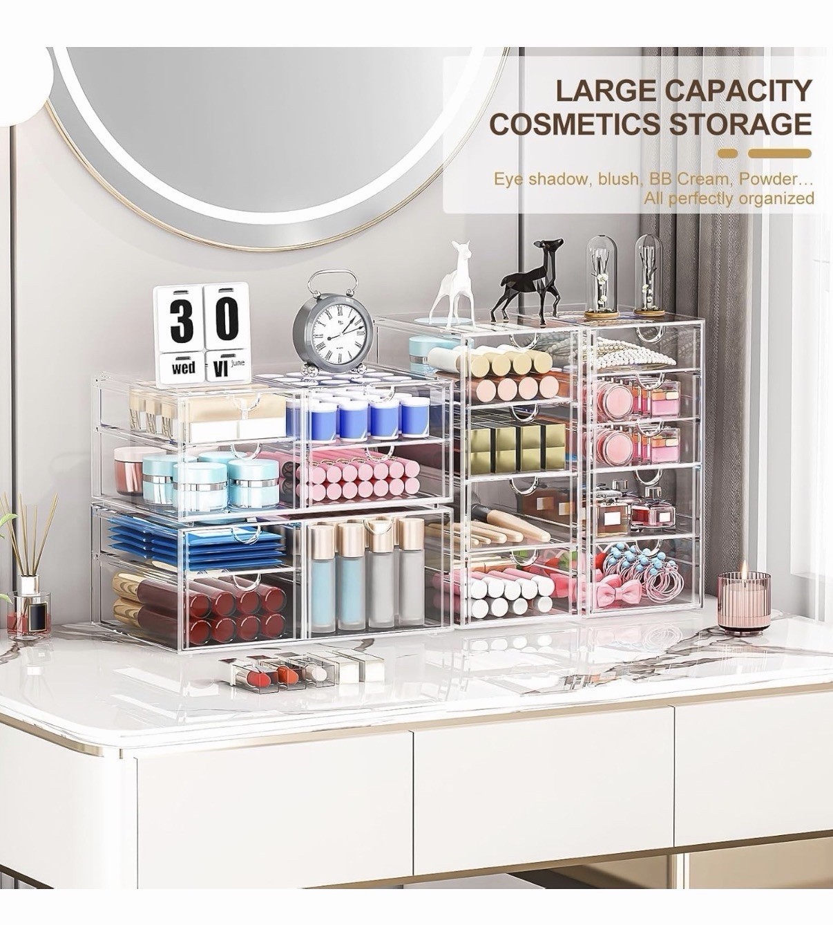 16 Drawer Clear Makeup Organizer Desk Storage for Cosmetics Jewelry Pens New