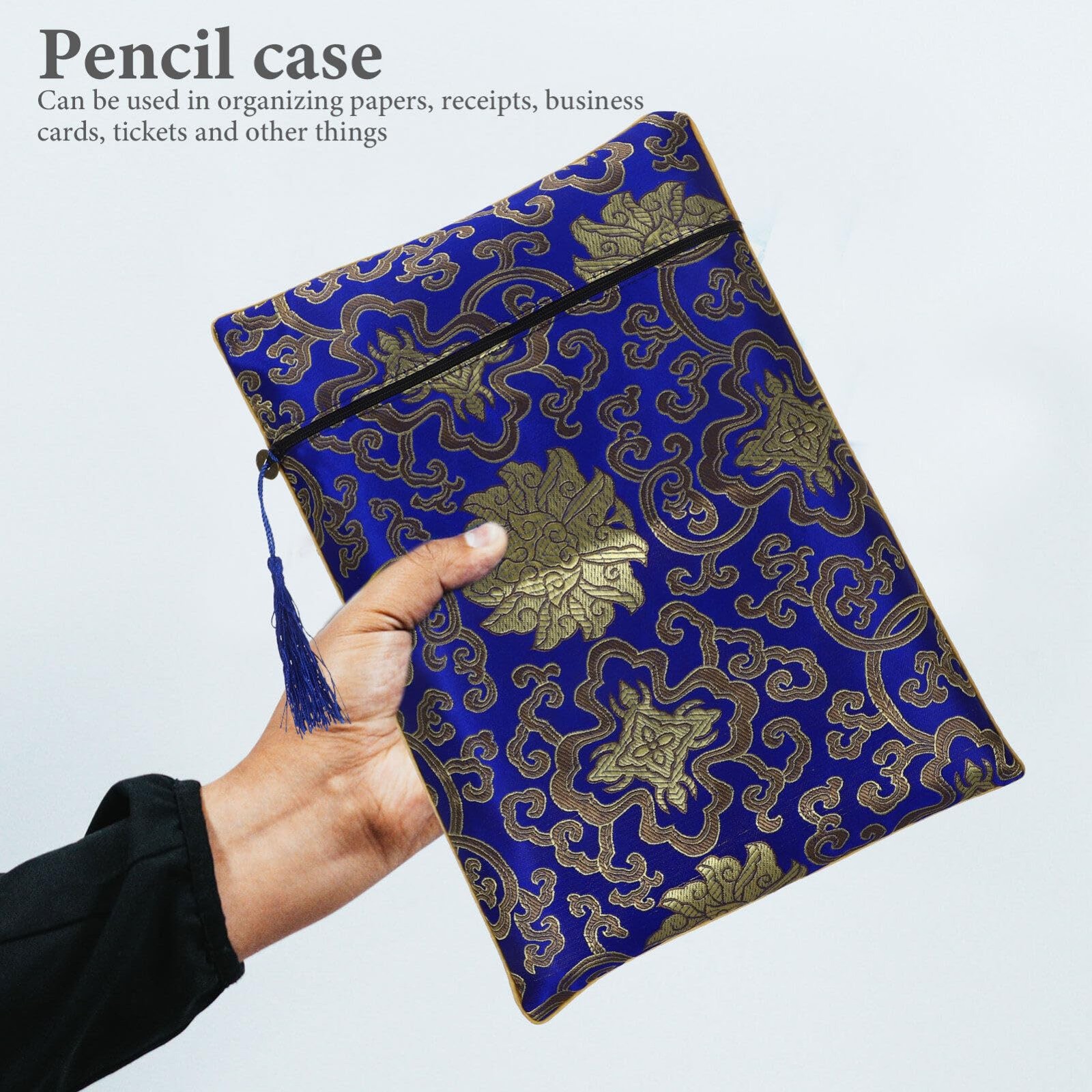 Chinese Style Zipper Storage Bag 13.4X9.4 in Multi-Purpose Pouch for Books No…