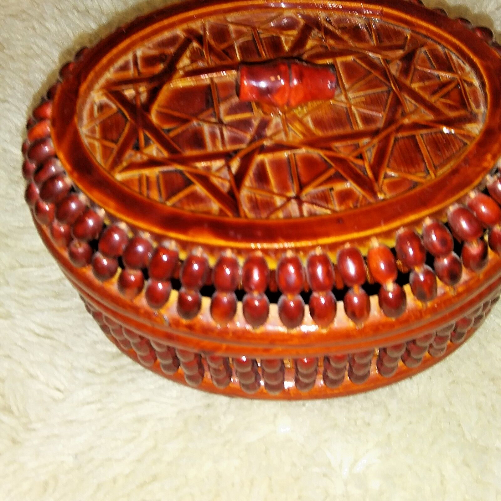 bamboo Handmade Open Weave Lacquered braided trinket box with lid