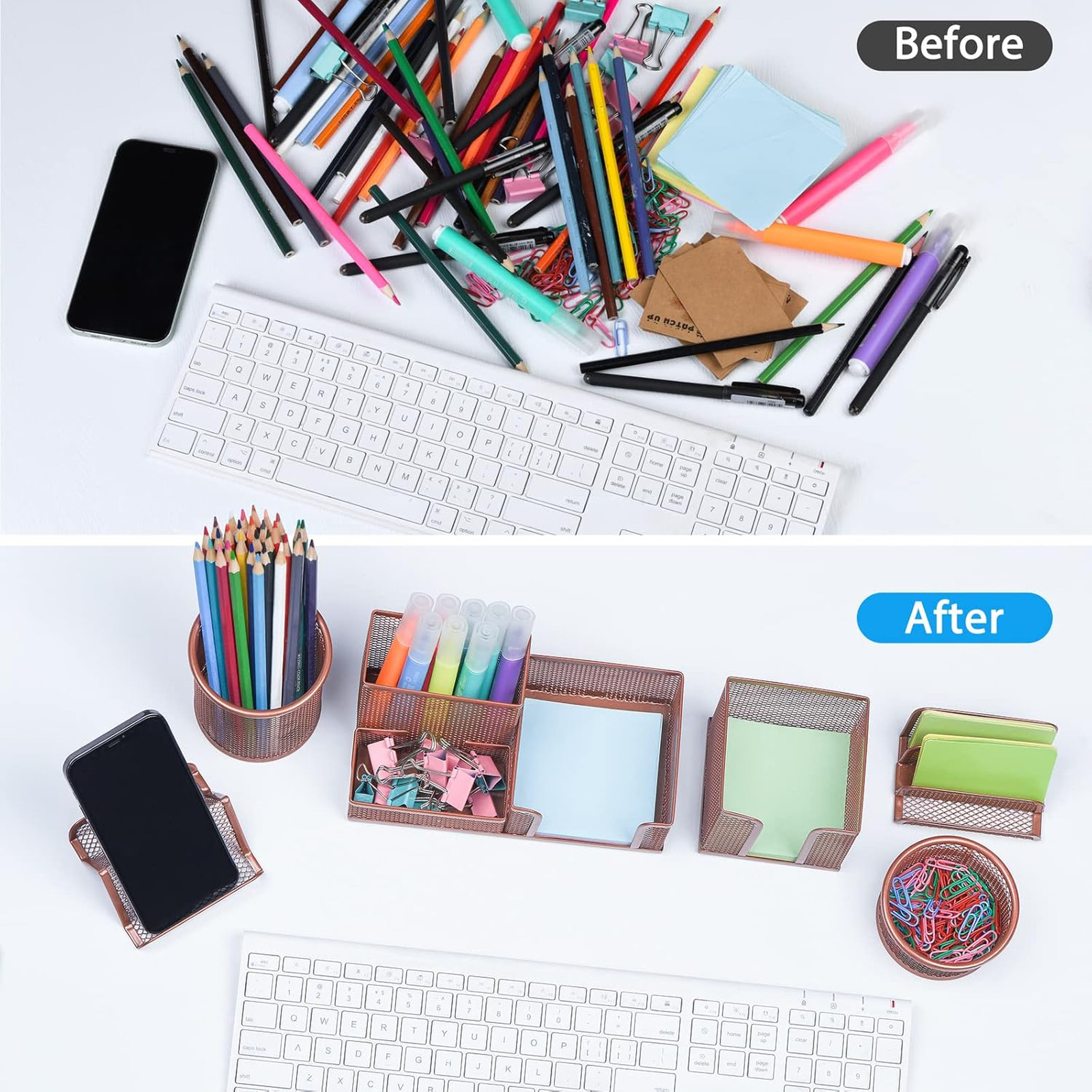 Desk Organizer Set Mesh Pen Holder Mail Letter Organizer Storage Baskets Office