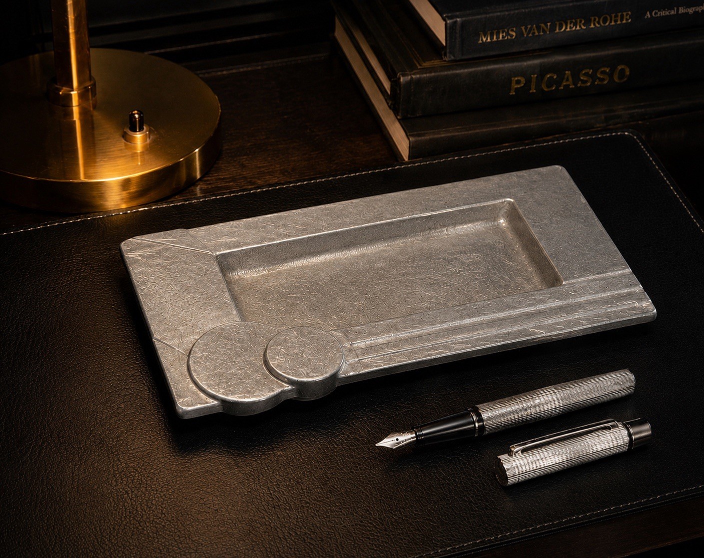 Pewter Catchall Tray 1987 S Nellas Postmodern Art Deco Desk Organizer Geometric