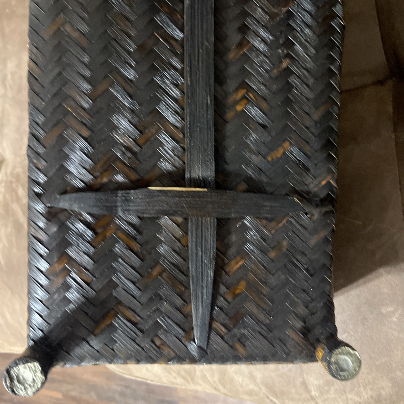 VTG Pier1 Rattan Wicker Desk Organizer Dark Wood 15.5” x 8” File And Pen Holder