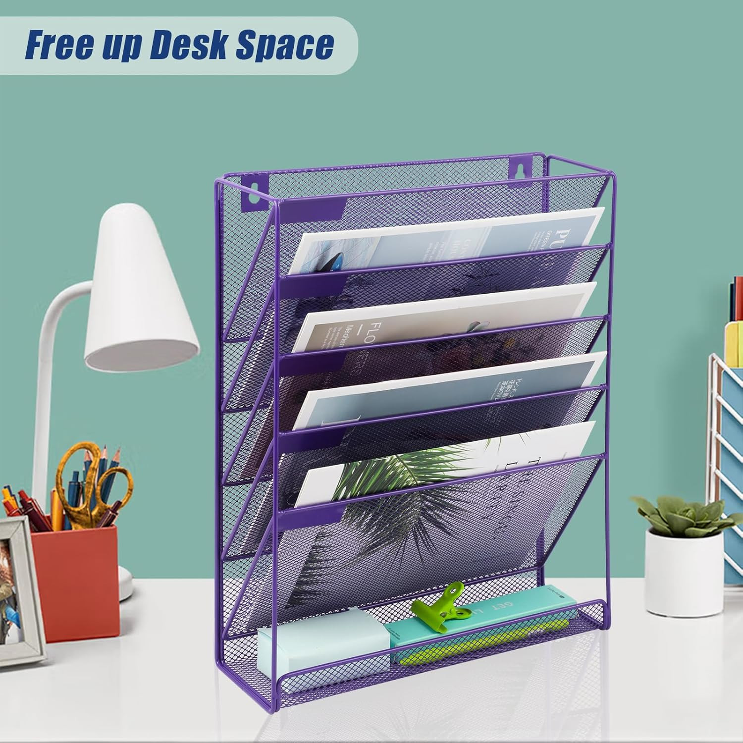 Desk File Organizer Mesh 6-Tier, Hanging Wall Mount Document Organization Stand,